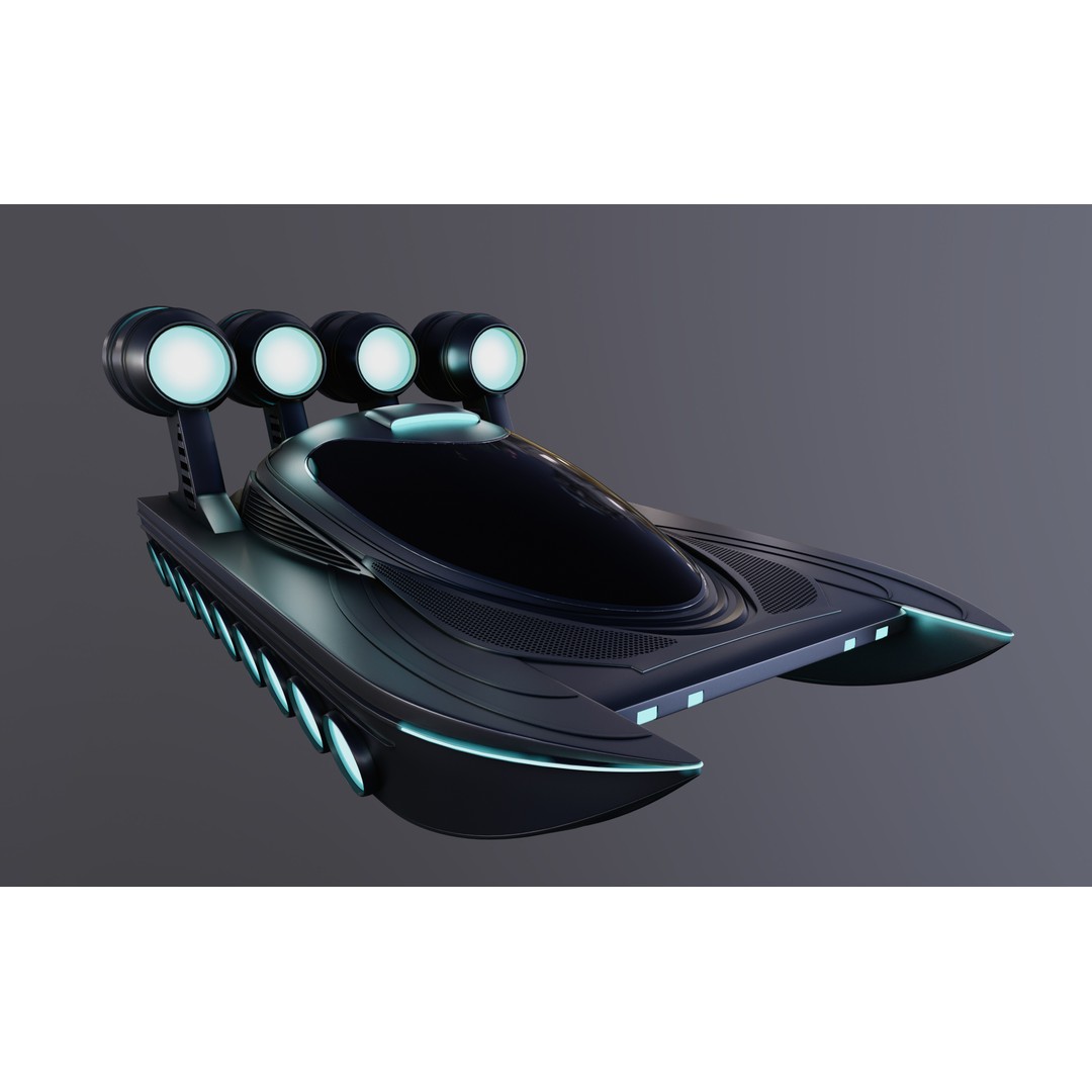 Airboat 3D Model – Futuristic Recreational Watercraft, FBX - View 3