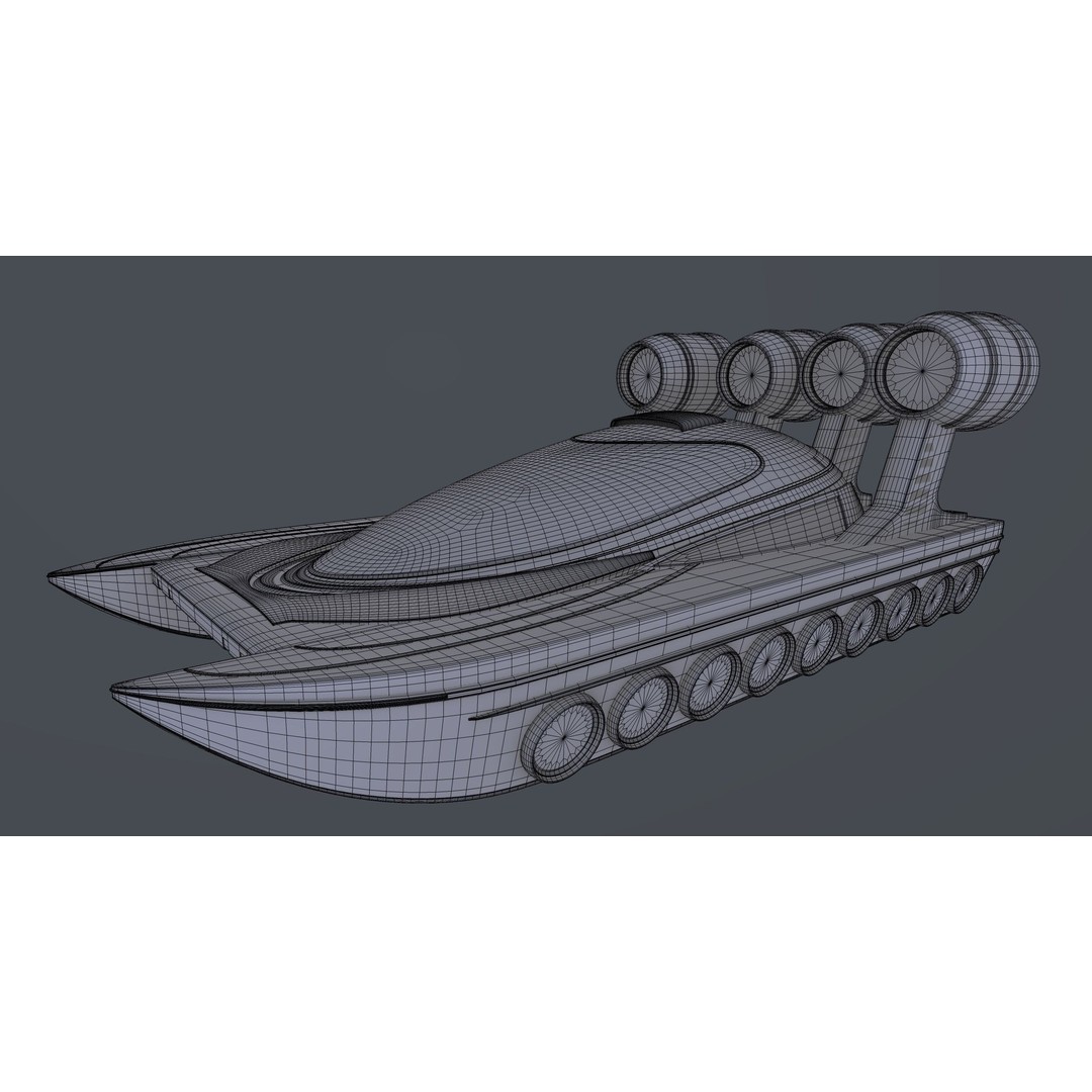 Airboat 3D Model – Futuristic Recreational Watercraft, FBX - View 4