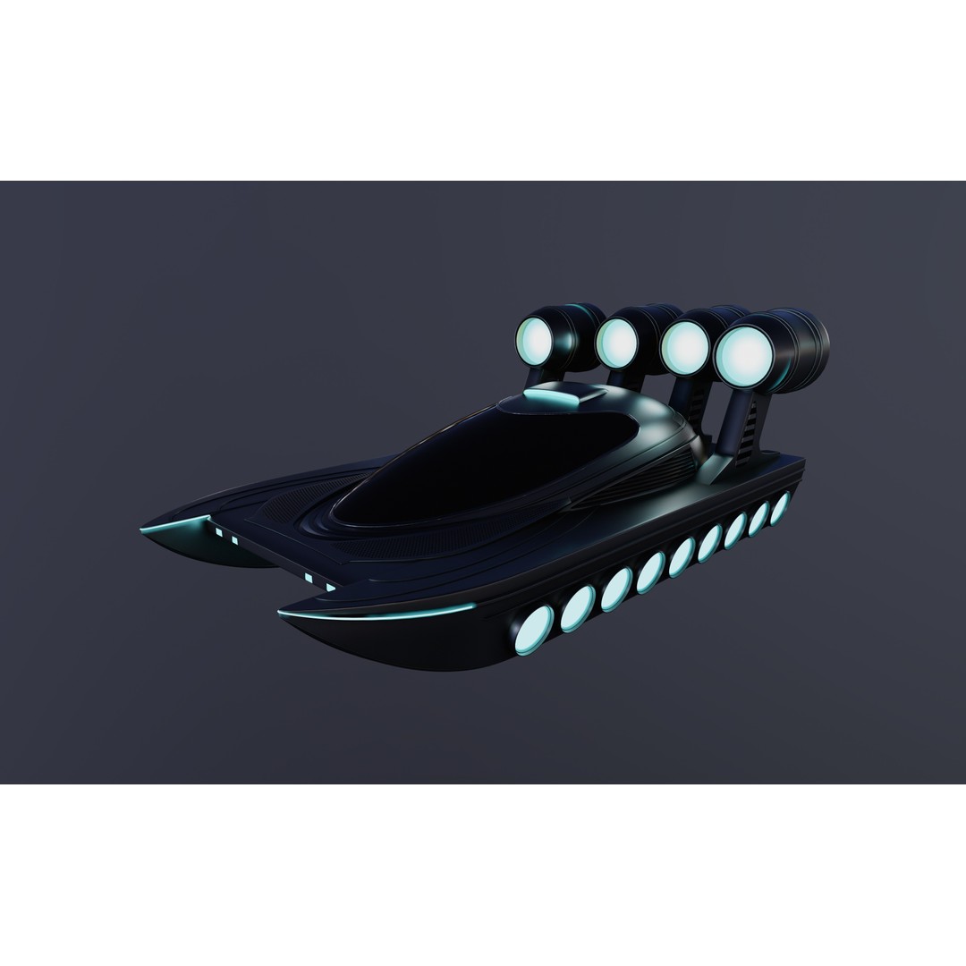 Airboat 3D Model – Futuristic Recreational Watercraft, FBX - View 8