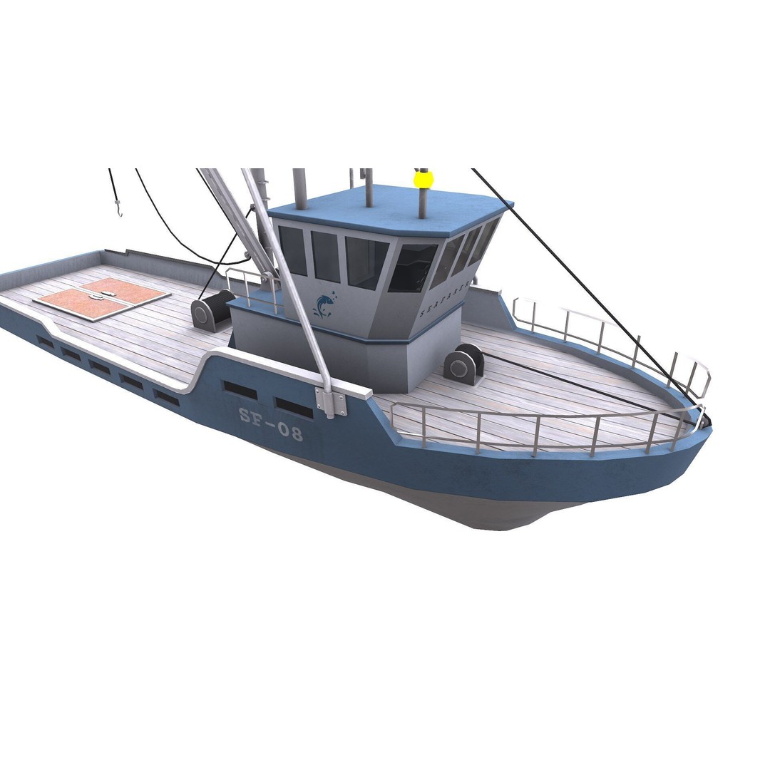 Fishing Boat 3D Model – Low Poly PBR Game Asset, FBX, OBJ - View 15