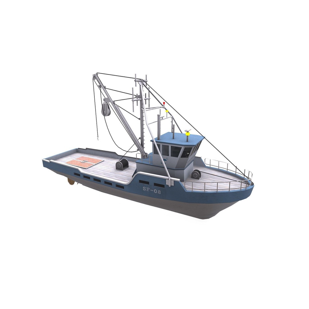 Fishing Boat 3D Model – Low Poly PBR Game Asset, FBX, OBJ - View 16