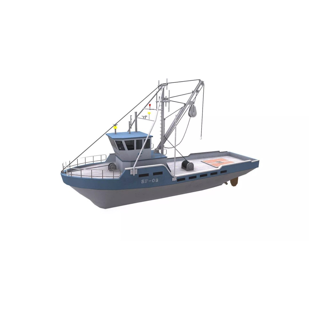 Fishing Boat 3D Model – Low Poly PBR Game Asset, FBX, OBJ - View 2