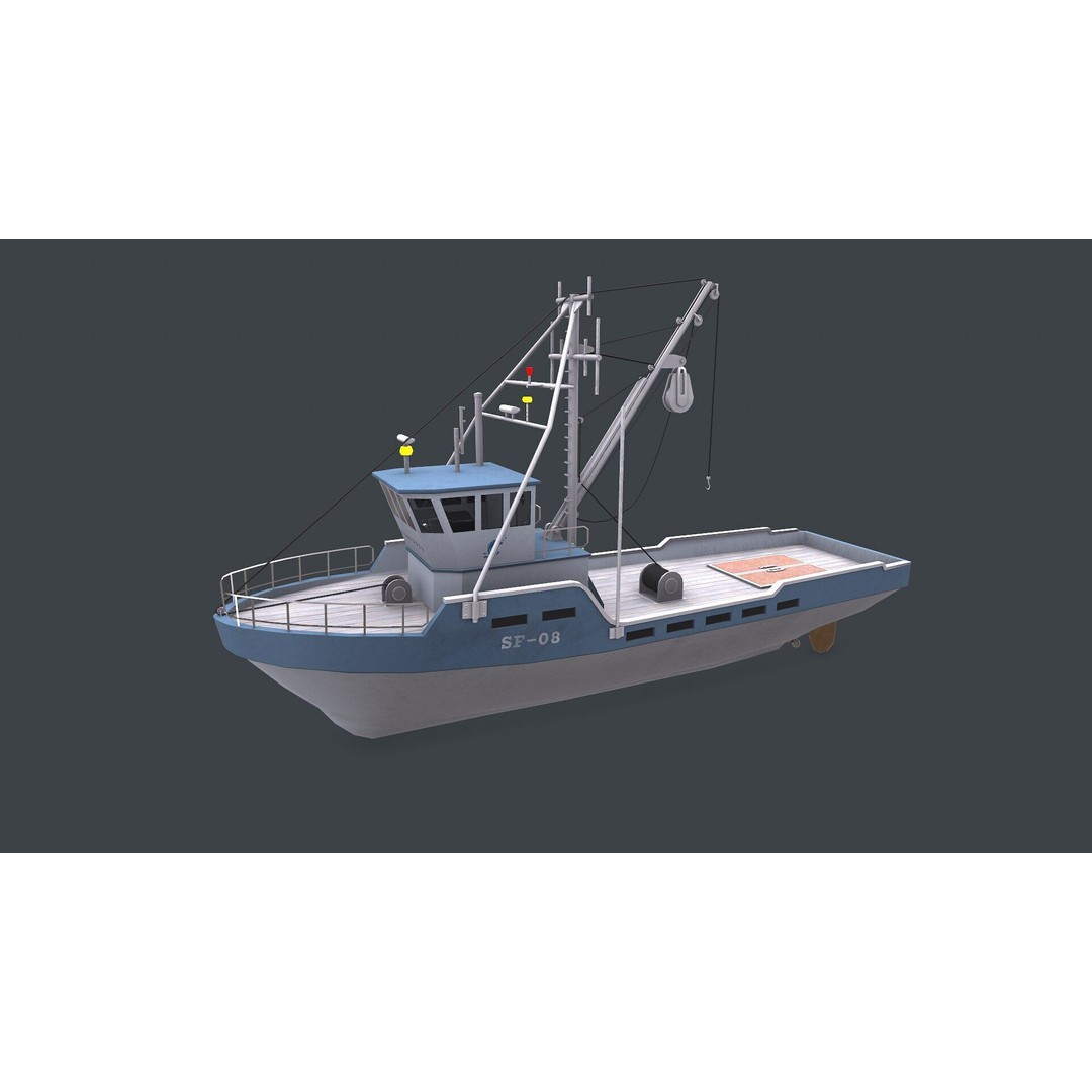 Fishing Boat 3D Model – Low Poly PBR Game Asset, FBX, OBJ - View 3