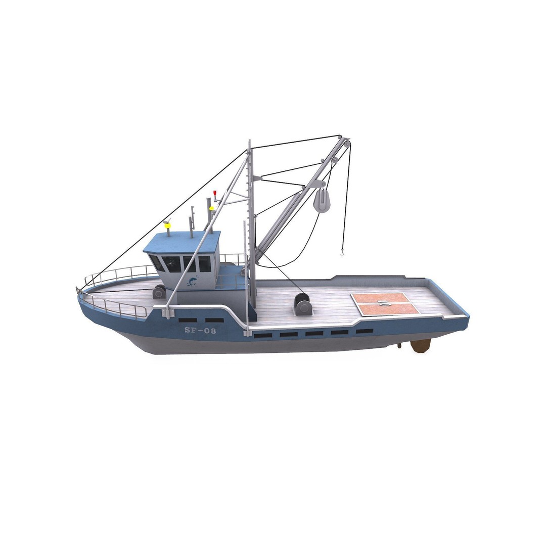 Fishing Boat 3D Model – Low Poly PBR Game Asset, FBX, OBJ - View 8