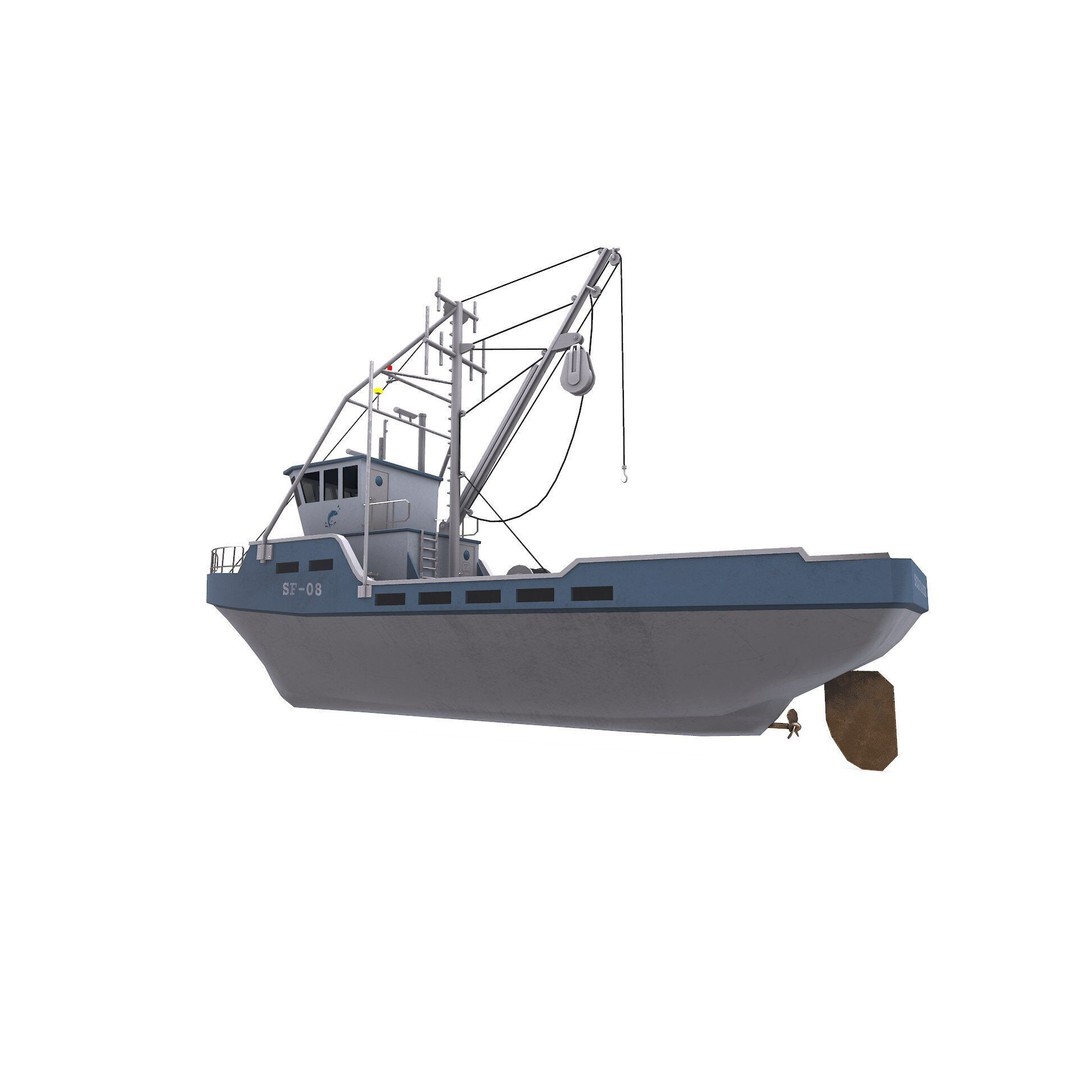 Fishing Boat 3D Model – Low Poly PBR Game Asset, FBX, OBJ - View 9