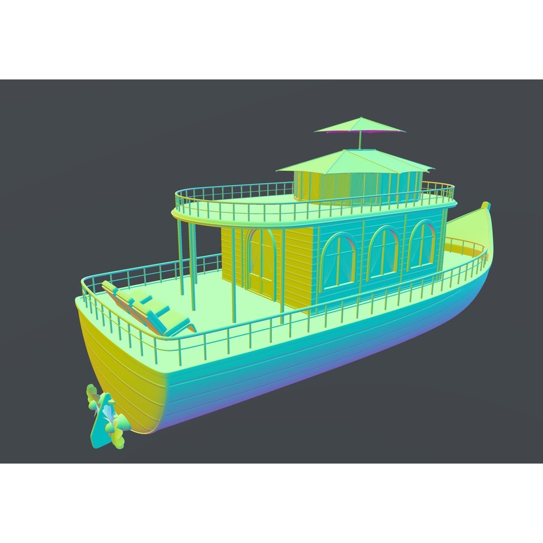 Adventure Houseboat 3D Model – Realistic Low Poly Watercraft, FBX