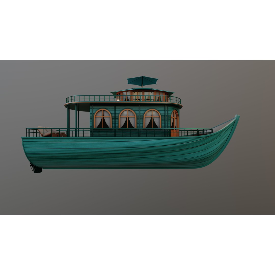 Adventure Houseboat 3D Model – Realistic Low Poly Watercraft, FBX - View 10
