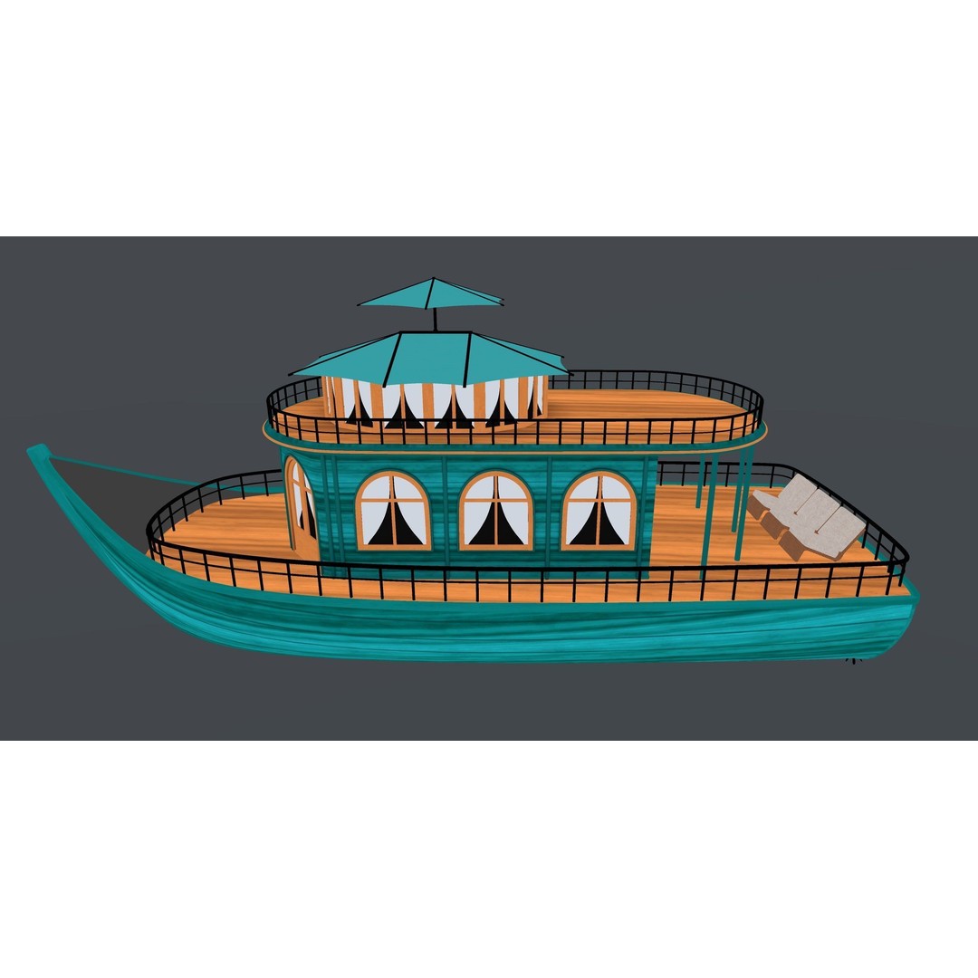 Adventure Houseboat 3D Model – Realistic Low Poly Watercraft, FBX - View 12