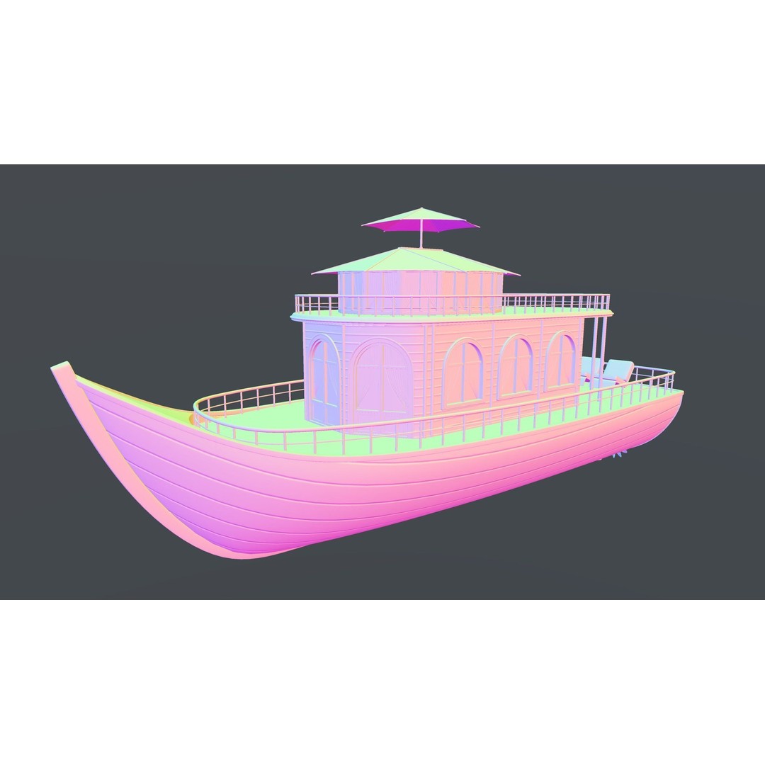 Adventure Houseboat 3D Model – Realistic Low Poly Watercraft, FBX - View 15