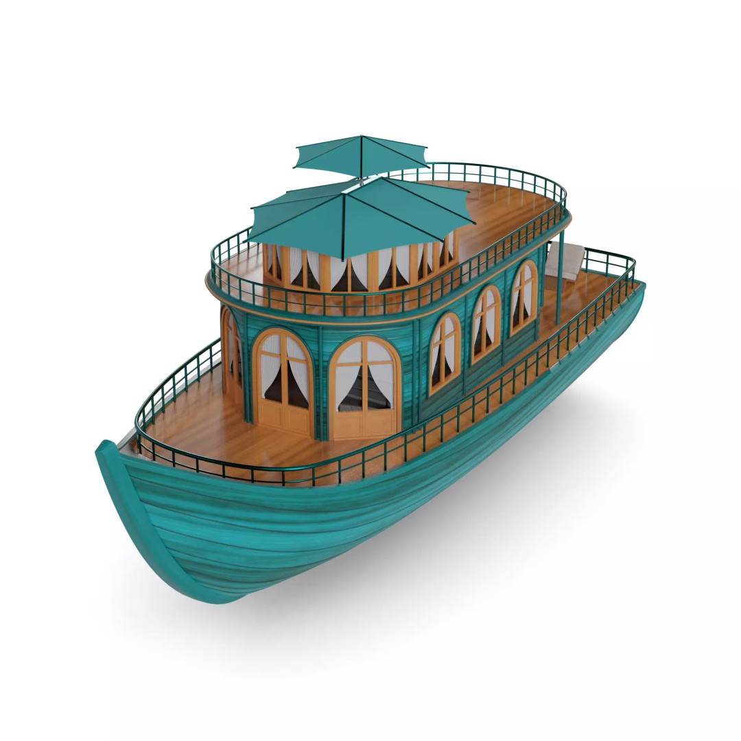 Adventure Houseboat 3D Model – Realistic Low Poly Watercraft, FBX - View 2