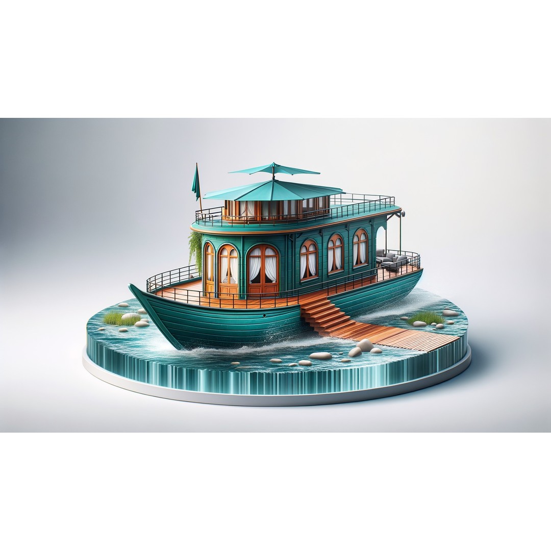 Adventure Houseboat 3D Model – Realistic Low Poly Watercraft, FBX - View 3