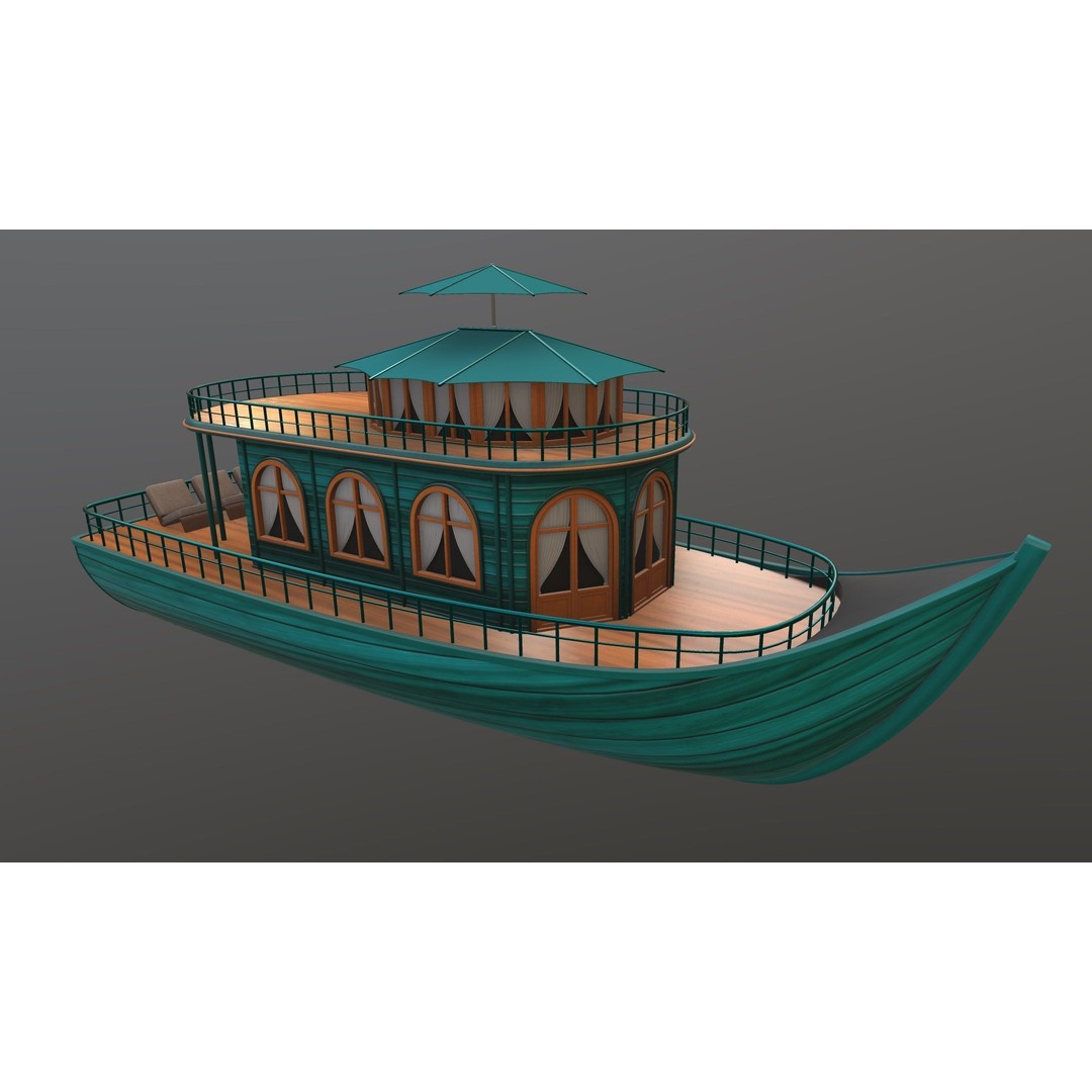 Adventure Houseboat 3D Model – Realistic Low Poly Watercraft, FBX - View 6