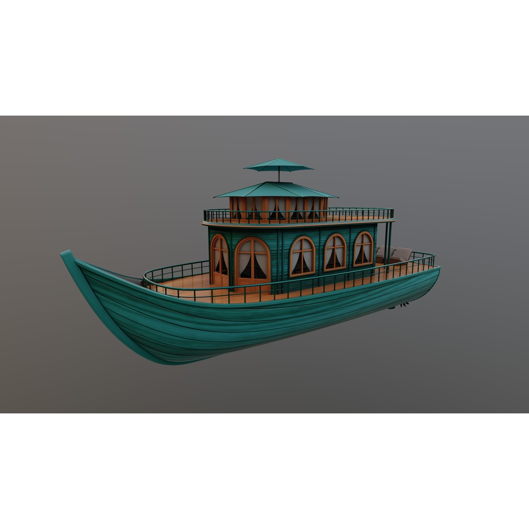 Adventure Houseboat 3D Model – Realistic Low Poly Watercraft, FBX - View 8