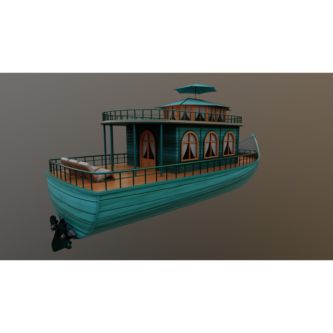 Adventure Houseboat 3D Model – Realistic Low Poly Watercraft, FBX - View 9