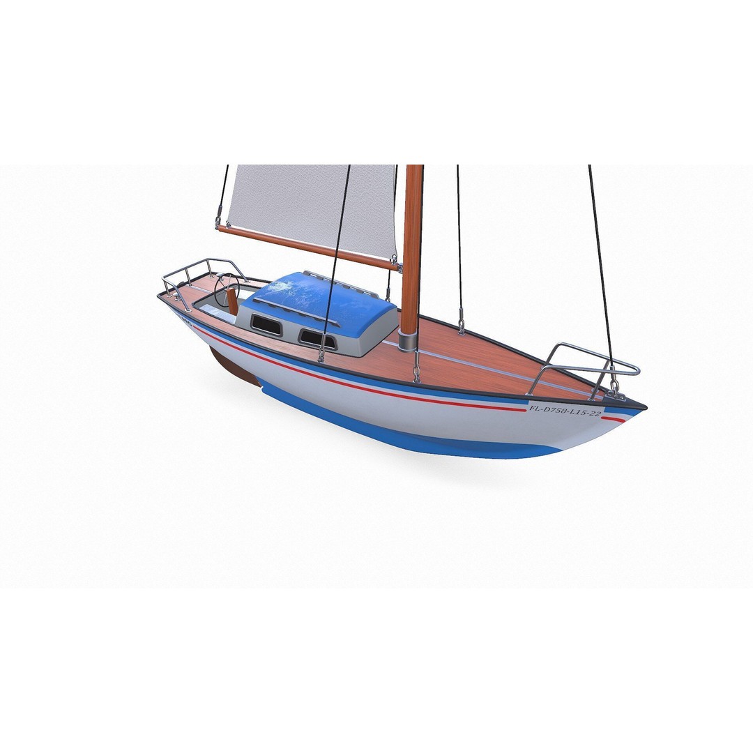Sailing Yacht 3D Model – Low Poly PBR Game Asset, FBX, OBJ - View 11