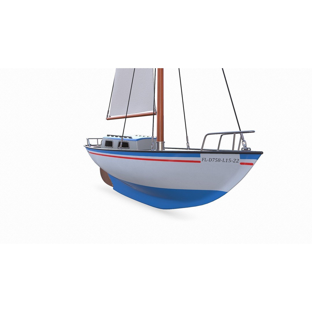 Sailing Yacht 3D Model – Low Poly PBR Game Asset, FBX, OBJ - View 12