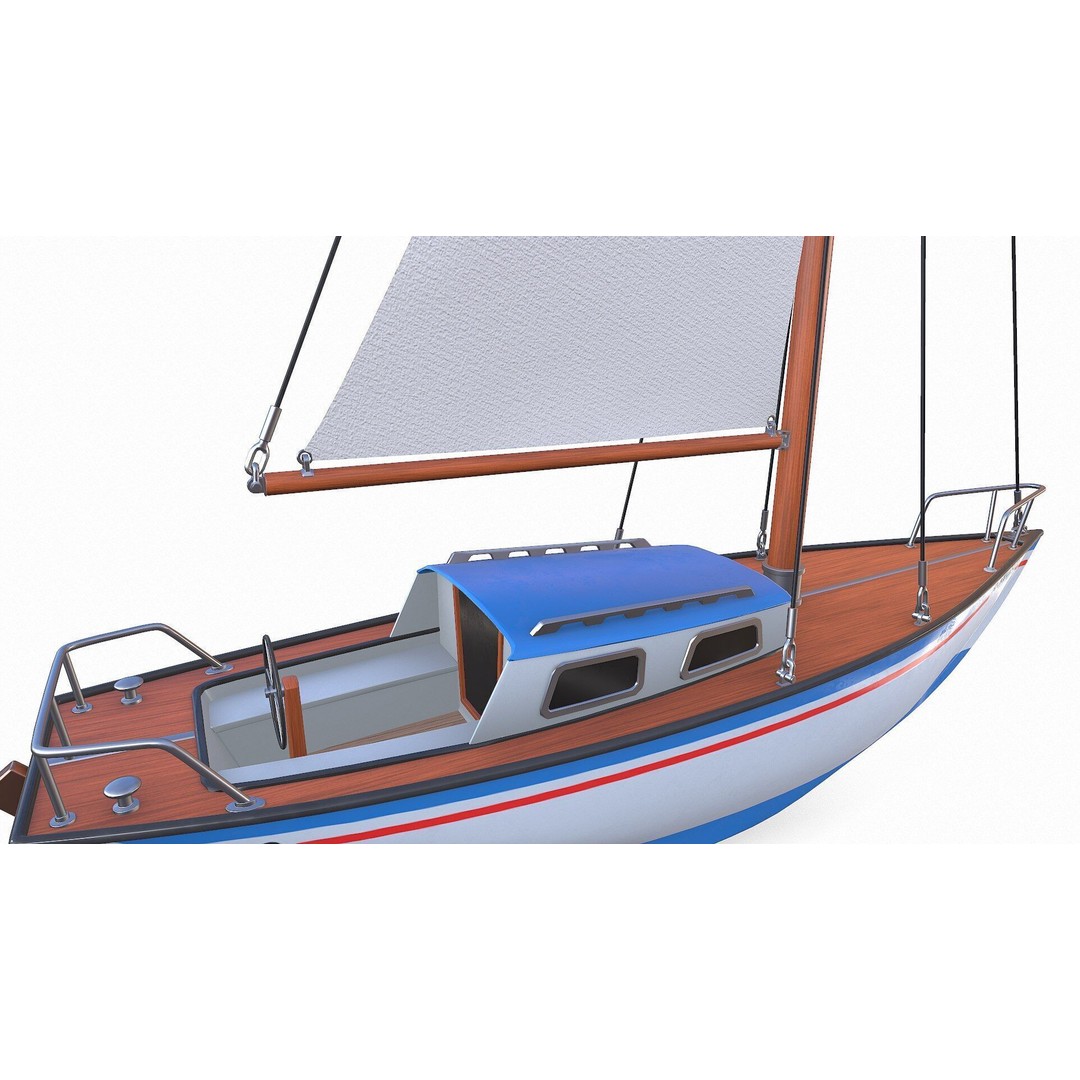 Sailing Yacht 3D Model – Low Poly PBR Game Asset, FBX, OBJ - View 18