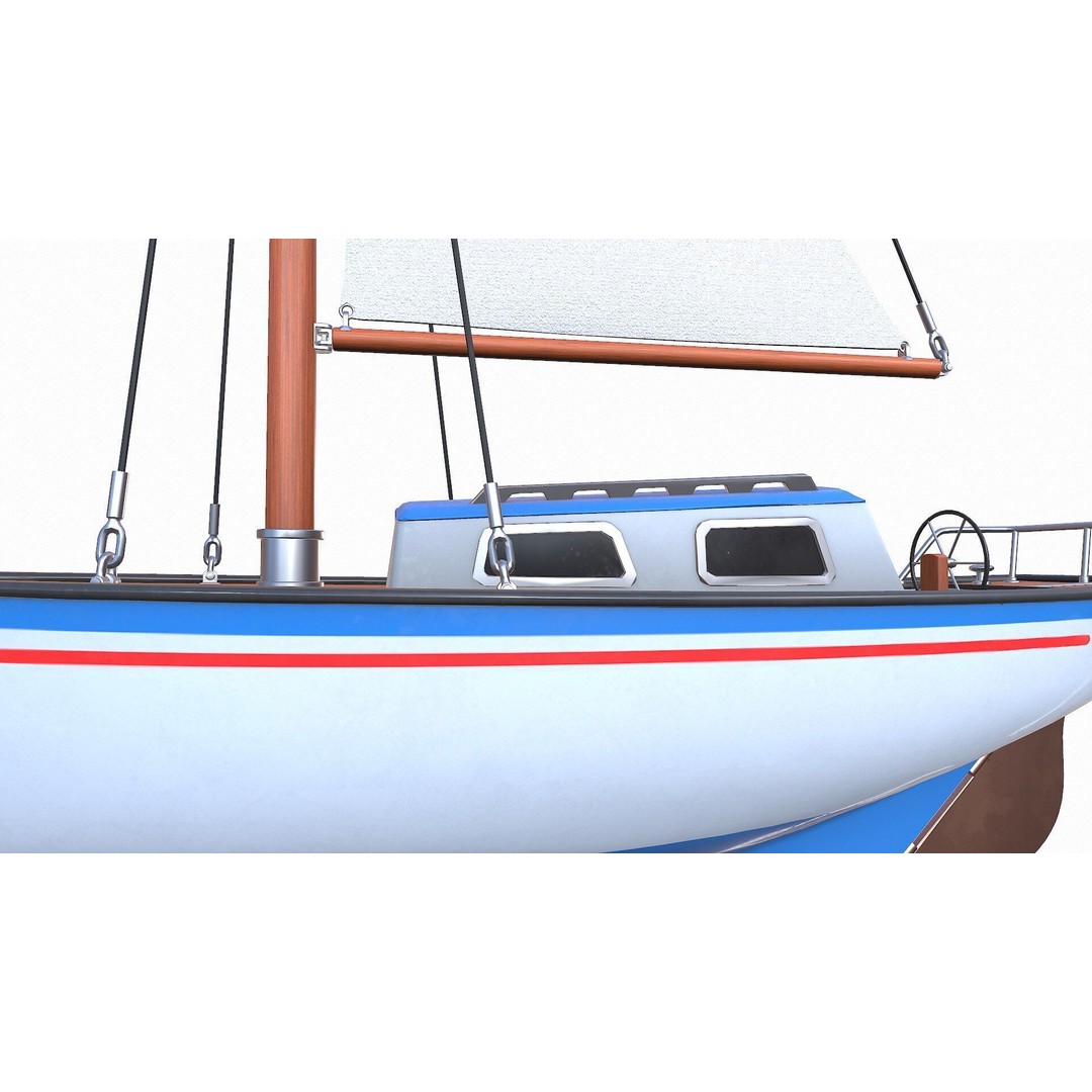 Sailing Yacht 3D Model – Low Poly PBR Game Asset, FBX, OBJ - View 21