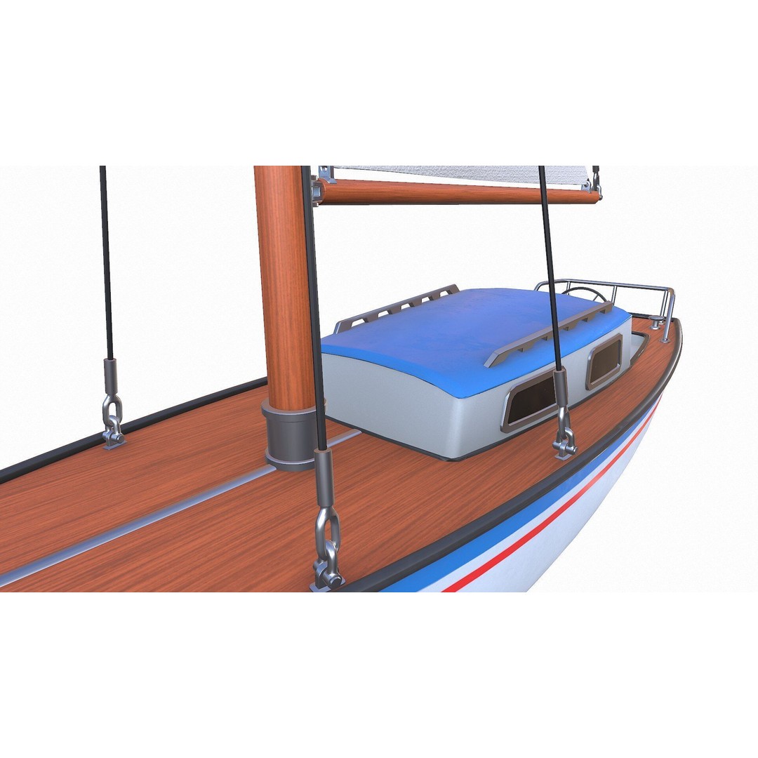 Sailing Yacht 3D Model – Low Poly PBR Game Asset, FBX, OBJ - View 22