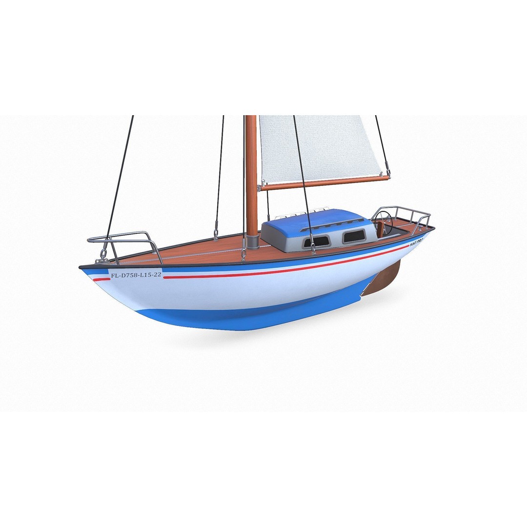 Sailing Yacht 3D Model – Low Poly PBR Game Asset, FBX, OBJ - View 3