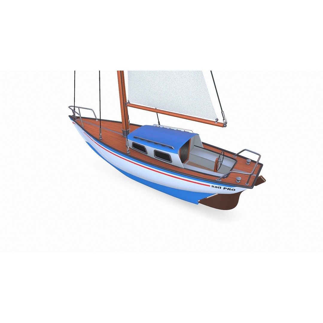 Sailing Yacht 3D Model – Low Poly PBR Game Asset, FBX, OBJ - View 5