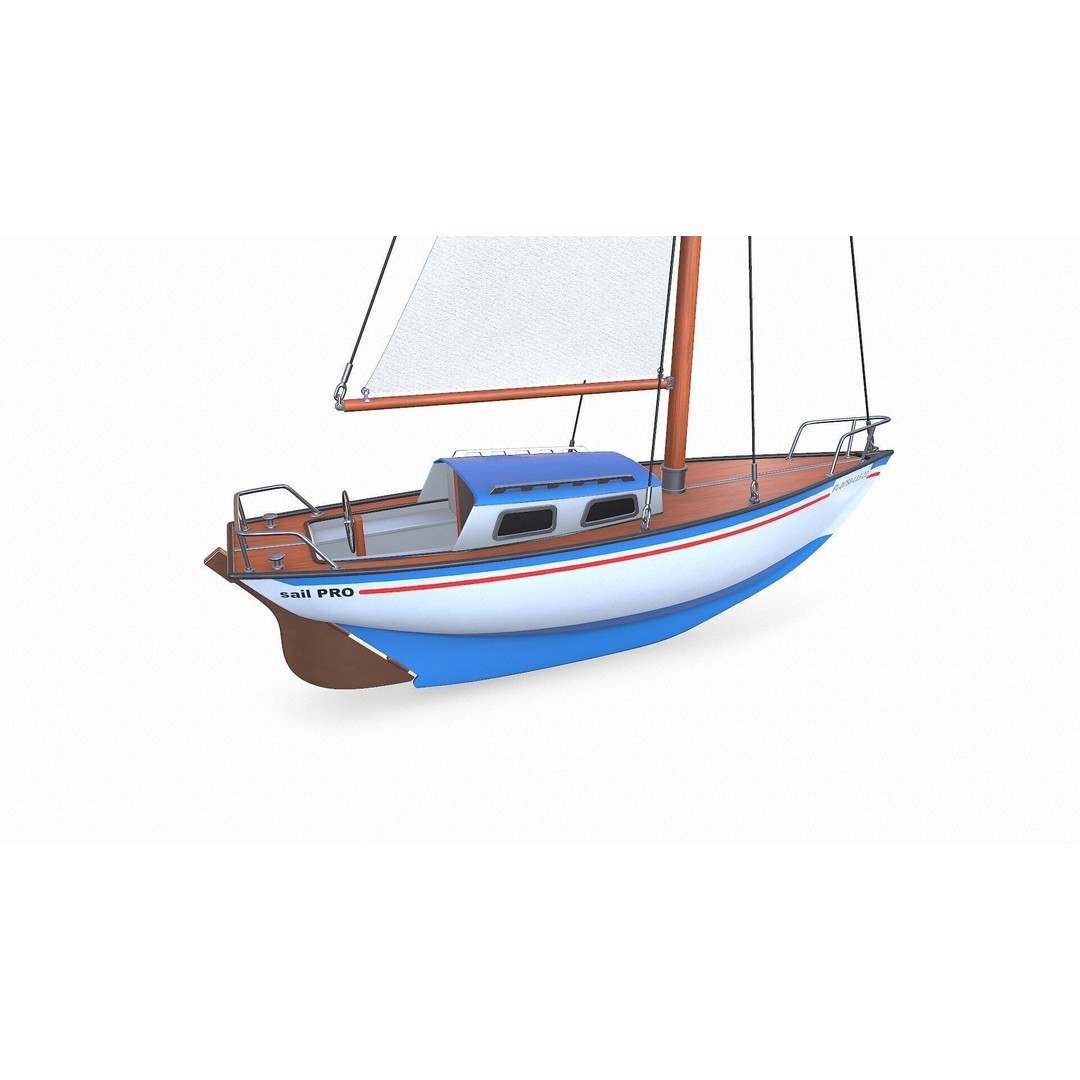 Sailing Yacht 3D Model – Low Poly PBR Game Asset, FBX, OBJ - View 9