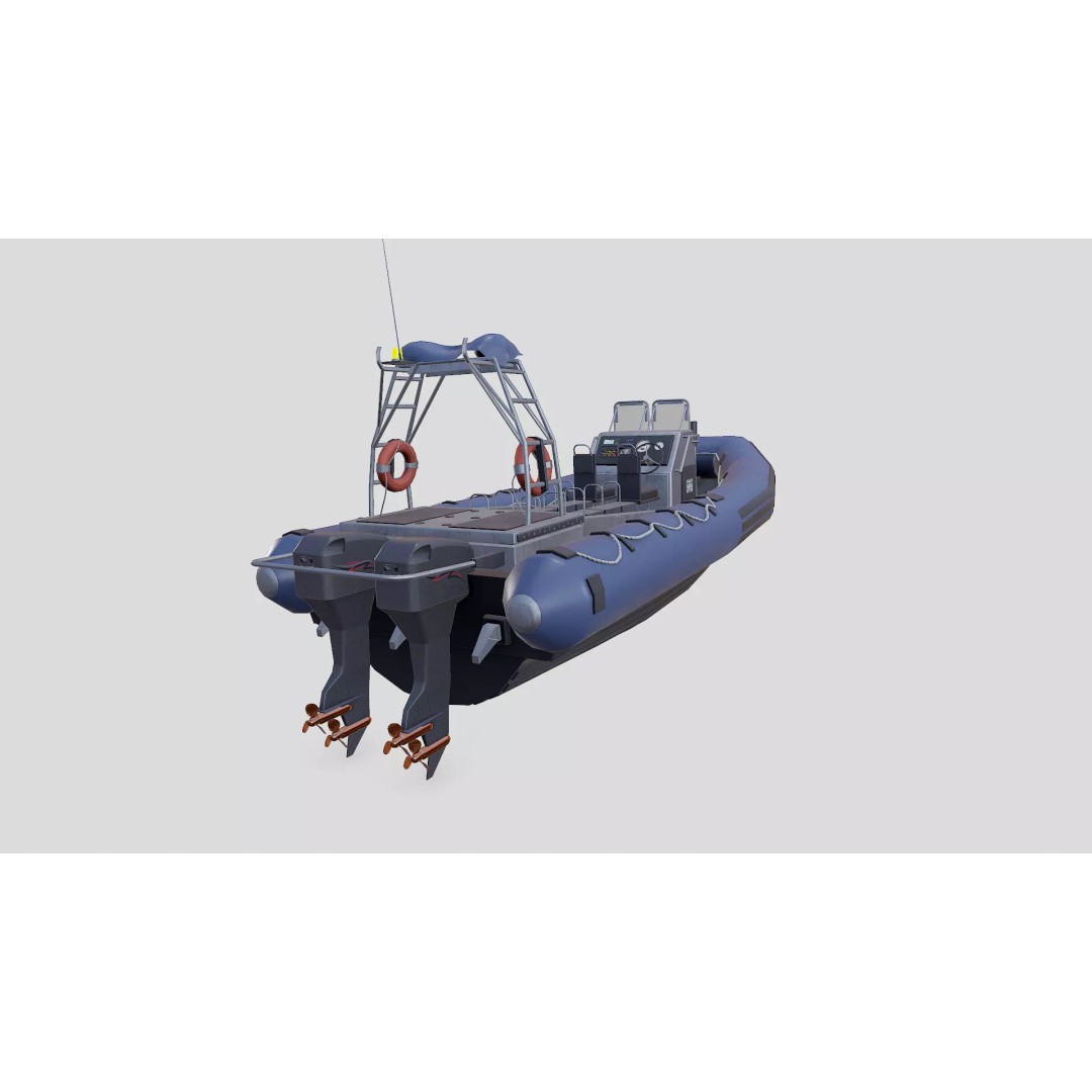 RHIB Patrol Boat 3D Model – Low Poly PBR Game Asset, FBX, OBJ, Blender - View 11
