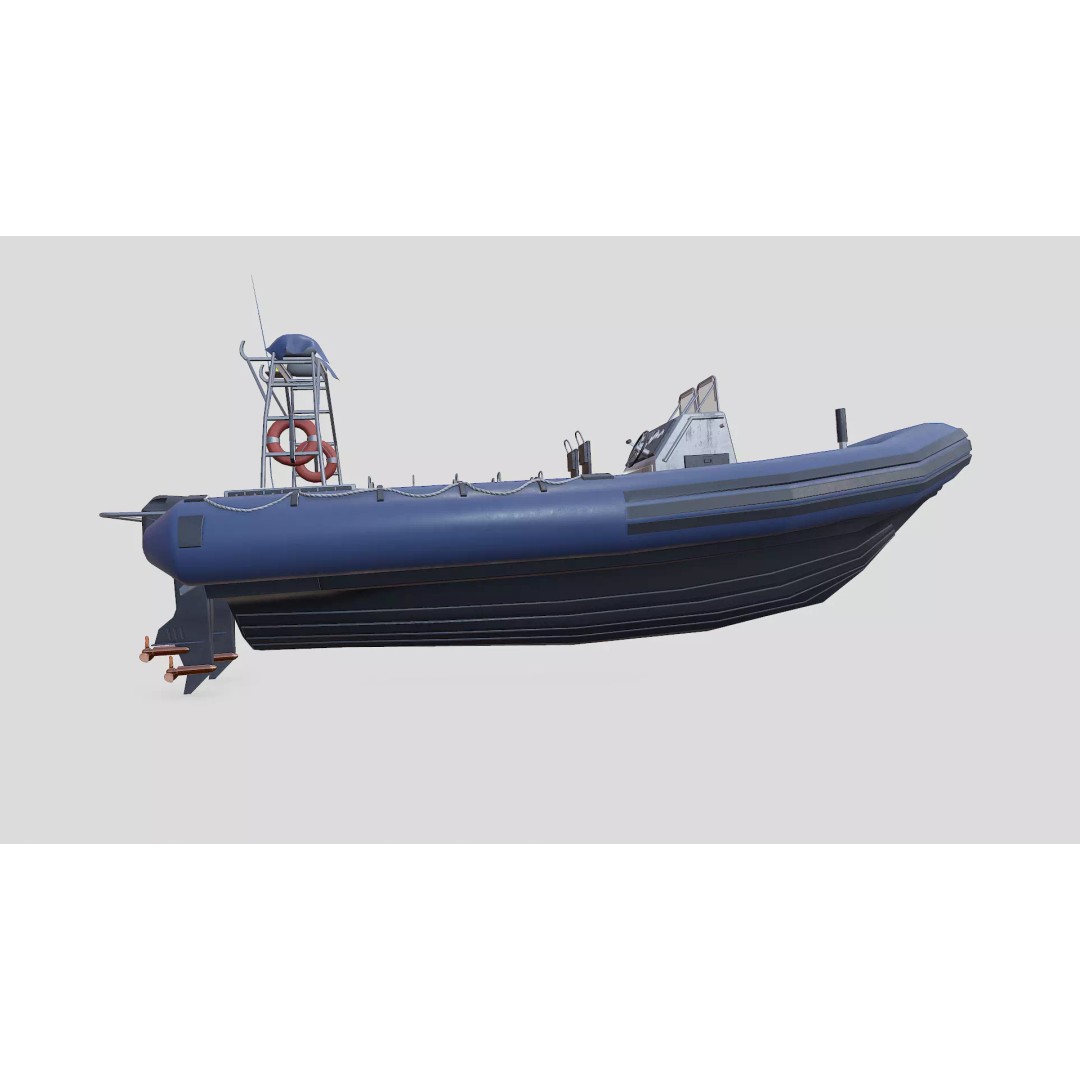 RHIB Patrol Boat 3D Model – Low Poly PBR Game Asset, FBX, OBJ, Blender - View 12