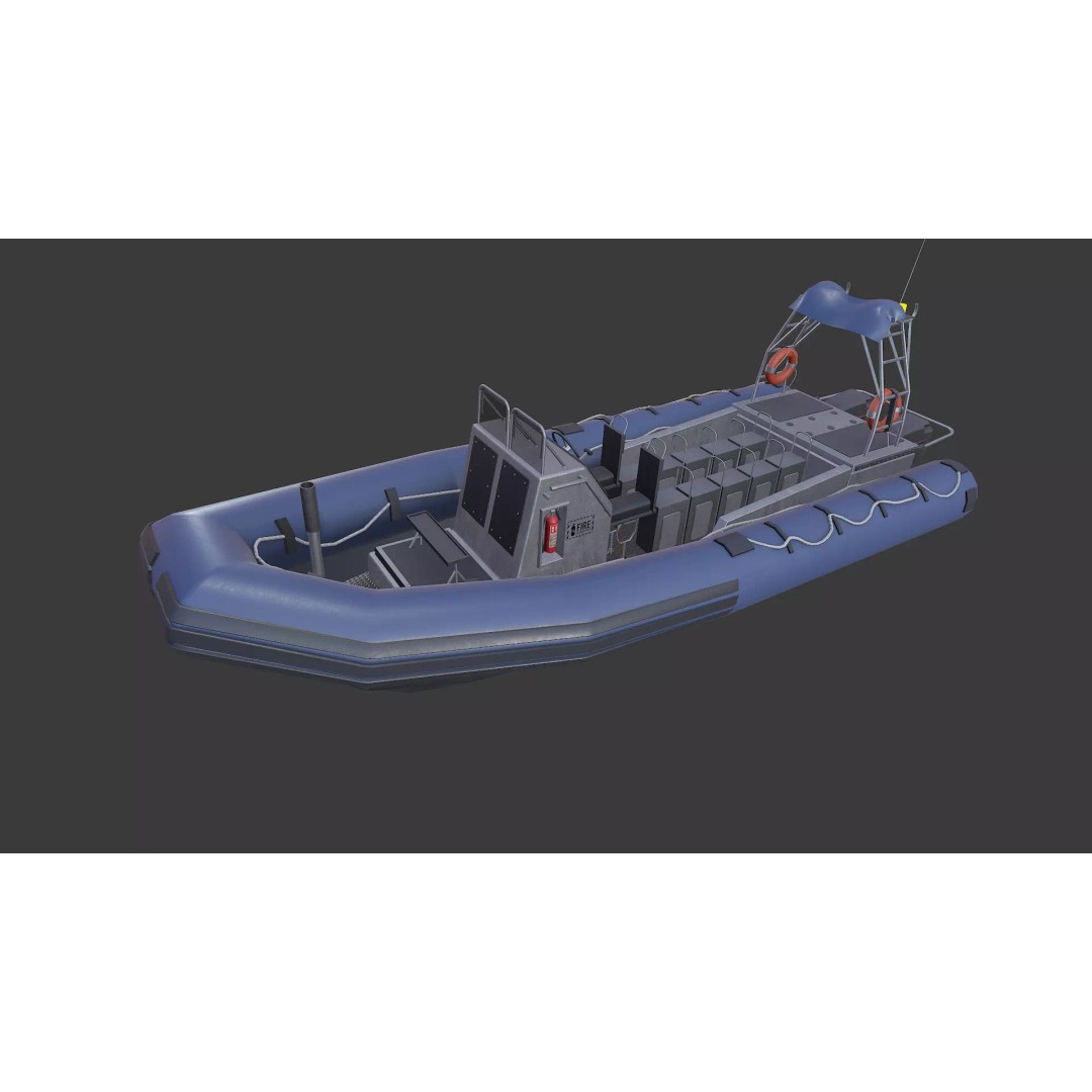 RHIB Patrol Boat 3D Model – Low Poly PBR Game Asset, FBX, OBJ, Blender - View 3