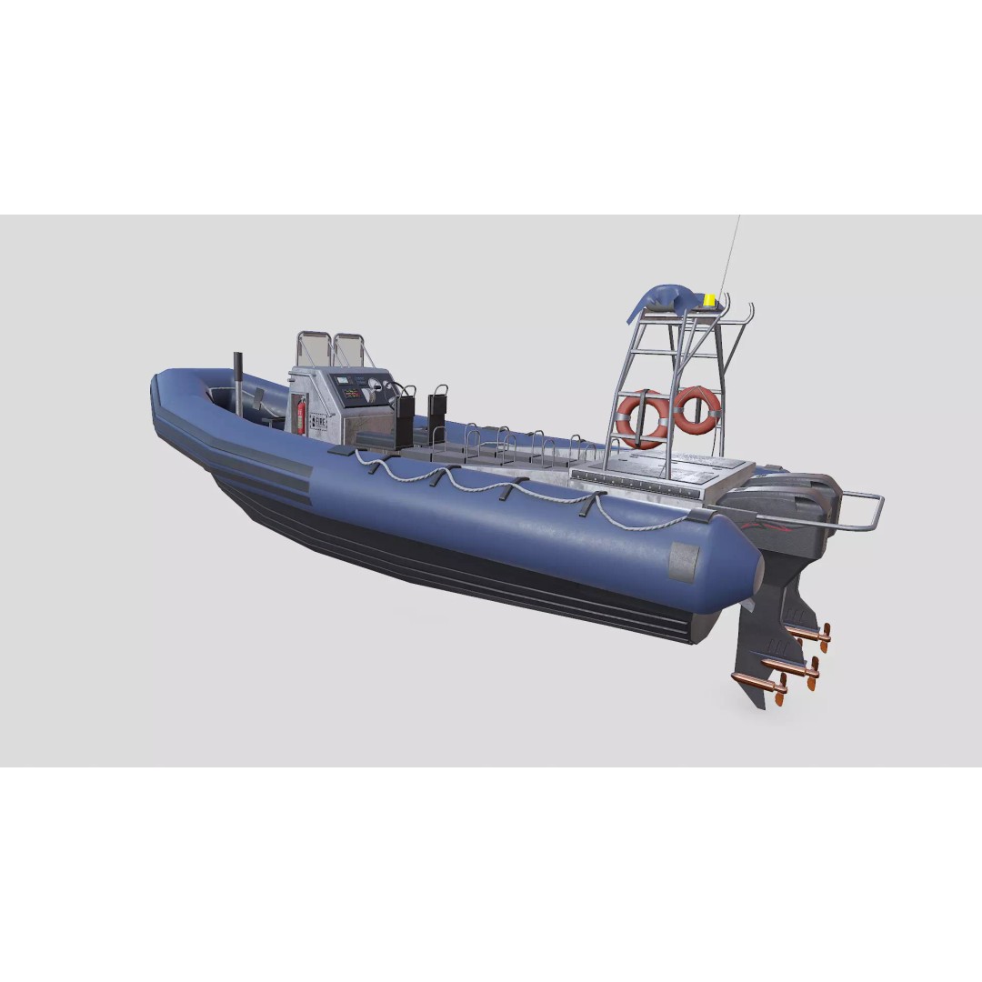 RHIB Patrol Boat 3D Model – Low Poly PBR Game Asset, FBX, OBJ, Blender - View 7
