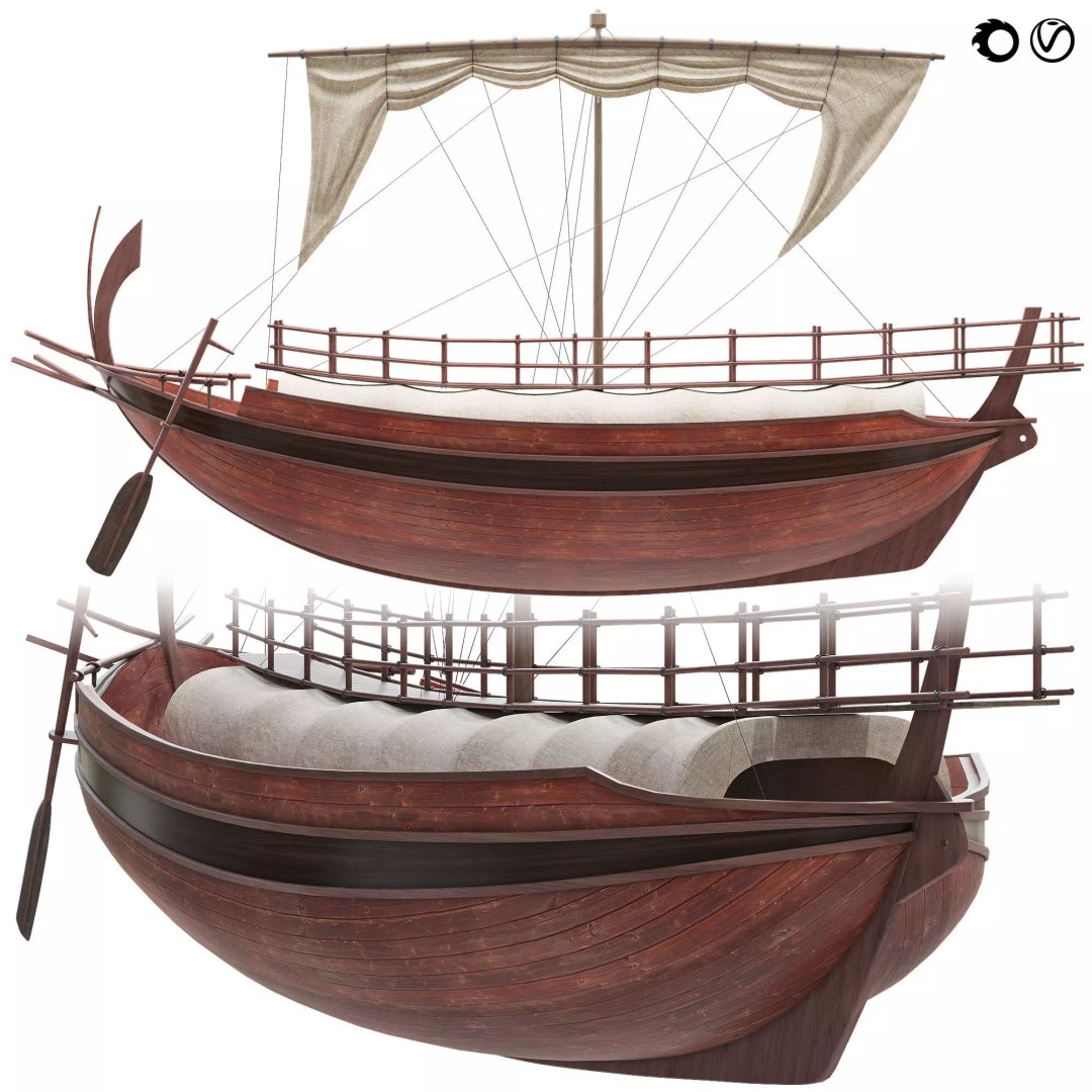 Greek Merchant Ship 3D Model – Historic Watercraft with Textures - View 2
