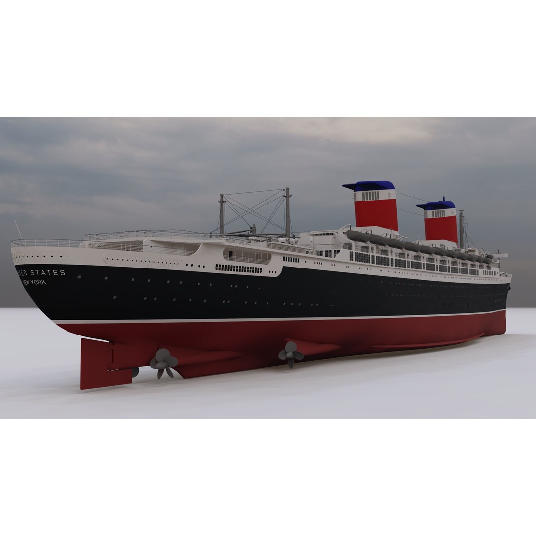 SS United States 3D Model – Historic Oceanliner, Textured, SketchUp - View 6