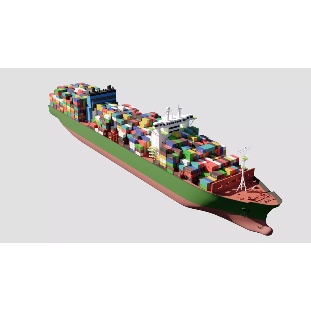 Container Ship 3D Model – Industrial Vessel with PBR Textures, FBX, OBJ - View 2