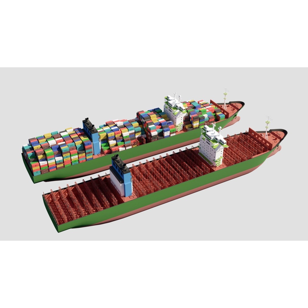 Container Ship 3D Model – Industrial Vessel with PBR Textures, FBX, OBJ - View 3