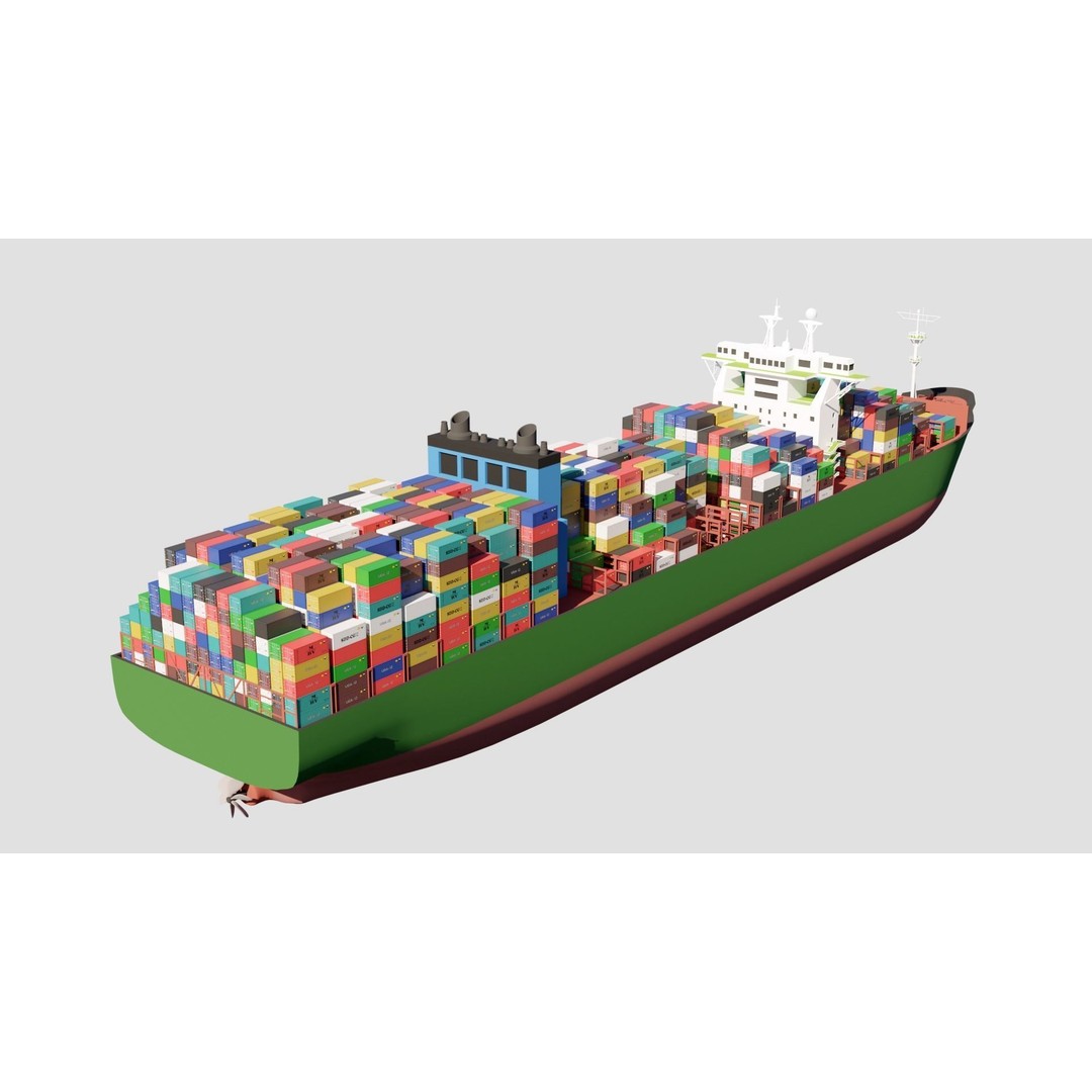 Container Ship 3D Model – Industrial Vessel with PBR Textures, FBX, OBJ - View 4