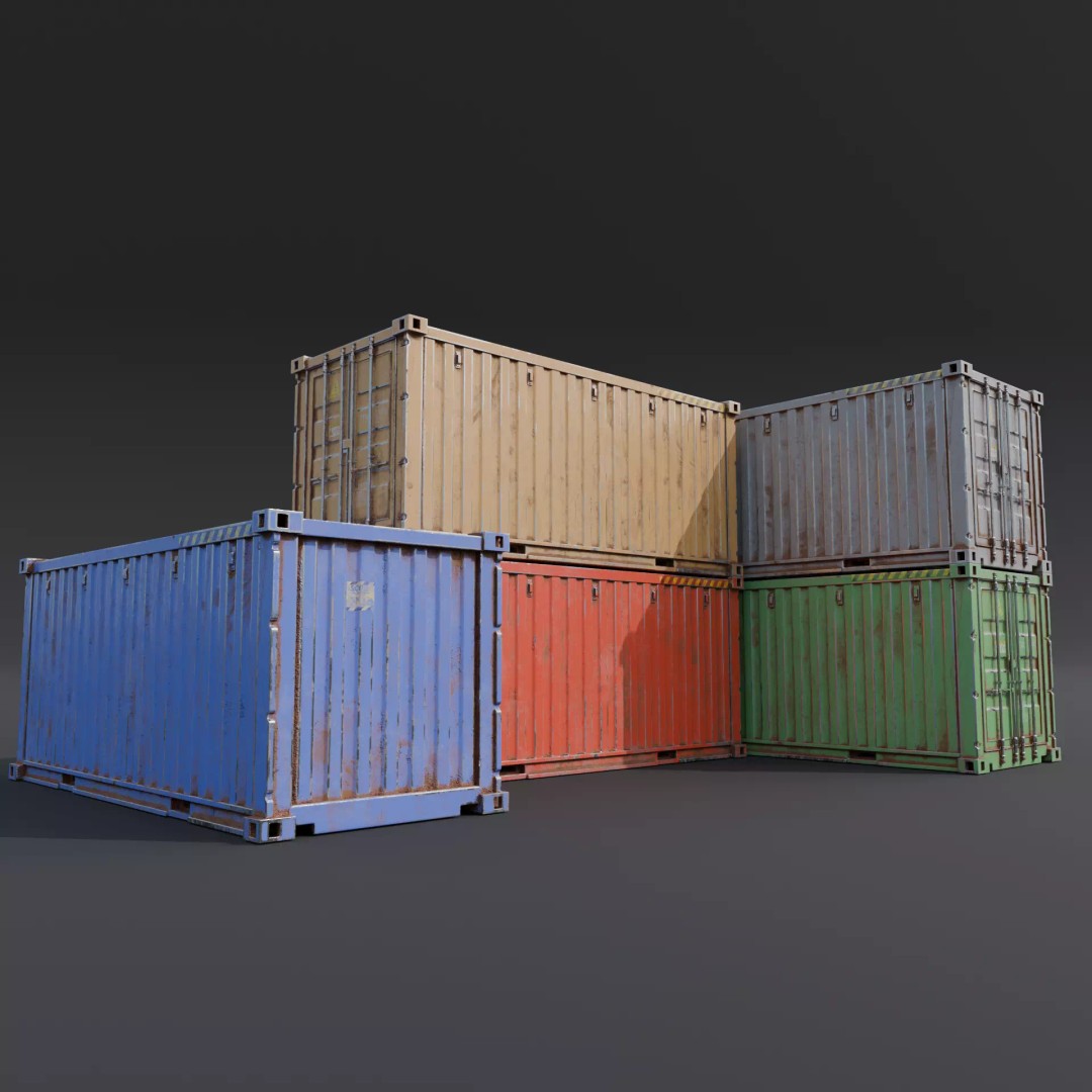 Shipping Container 3D Model – Low Poly Industrial Asset, FBX - View 2
