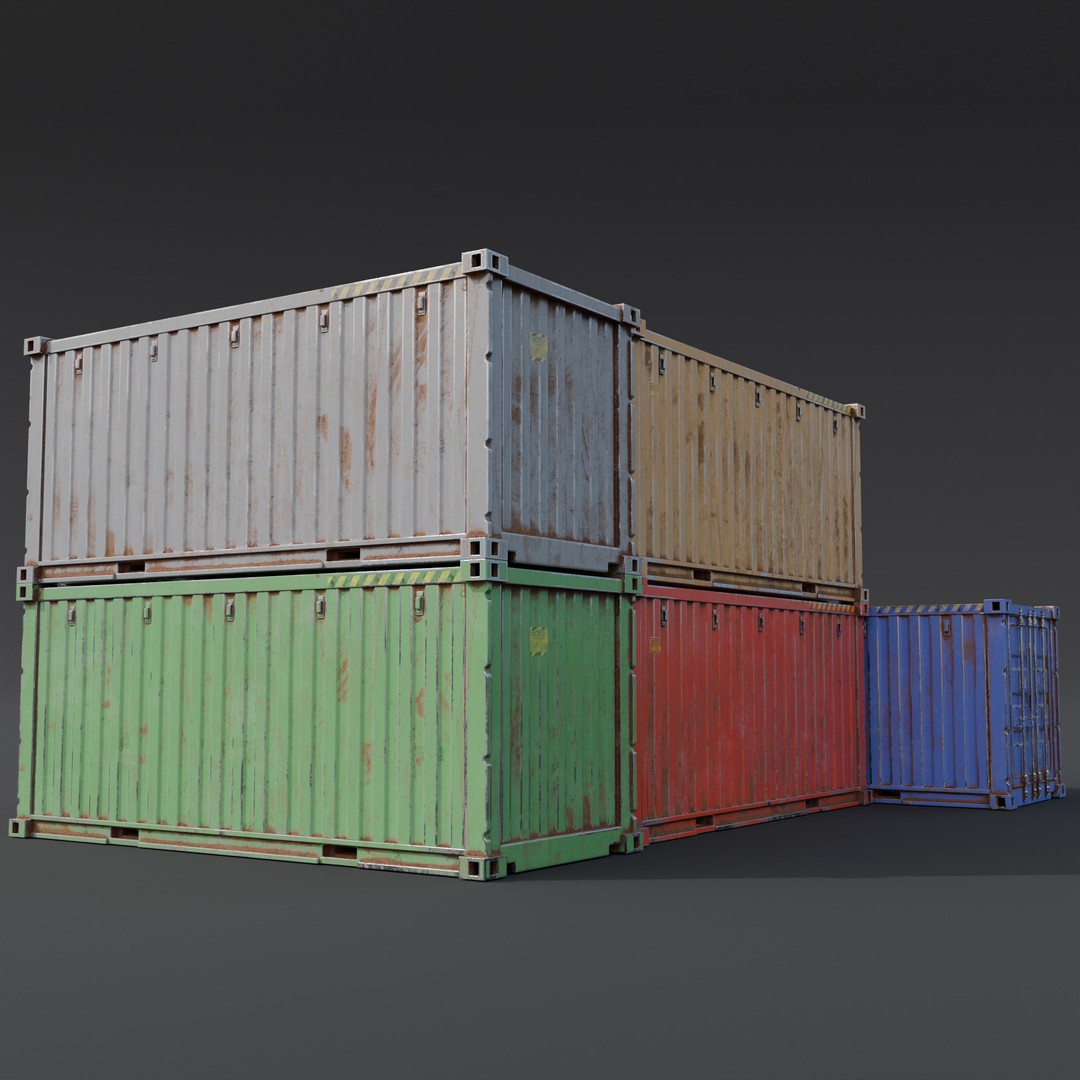 Shipping Container 3D Model – Low Poly Industrial Asset, FBX - View 4
