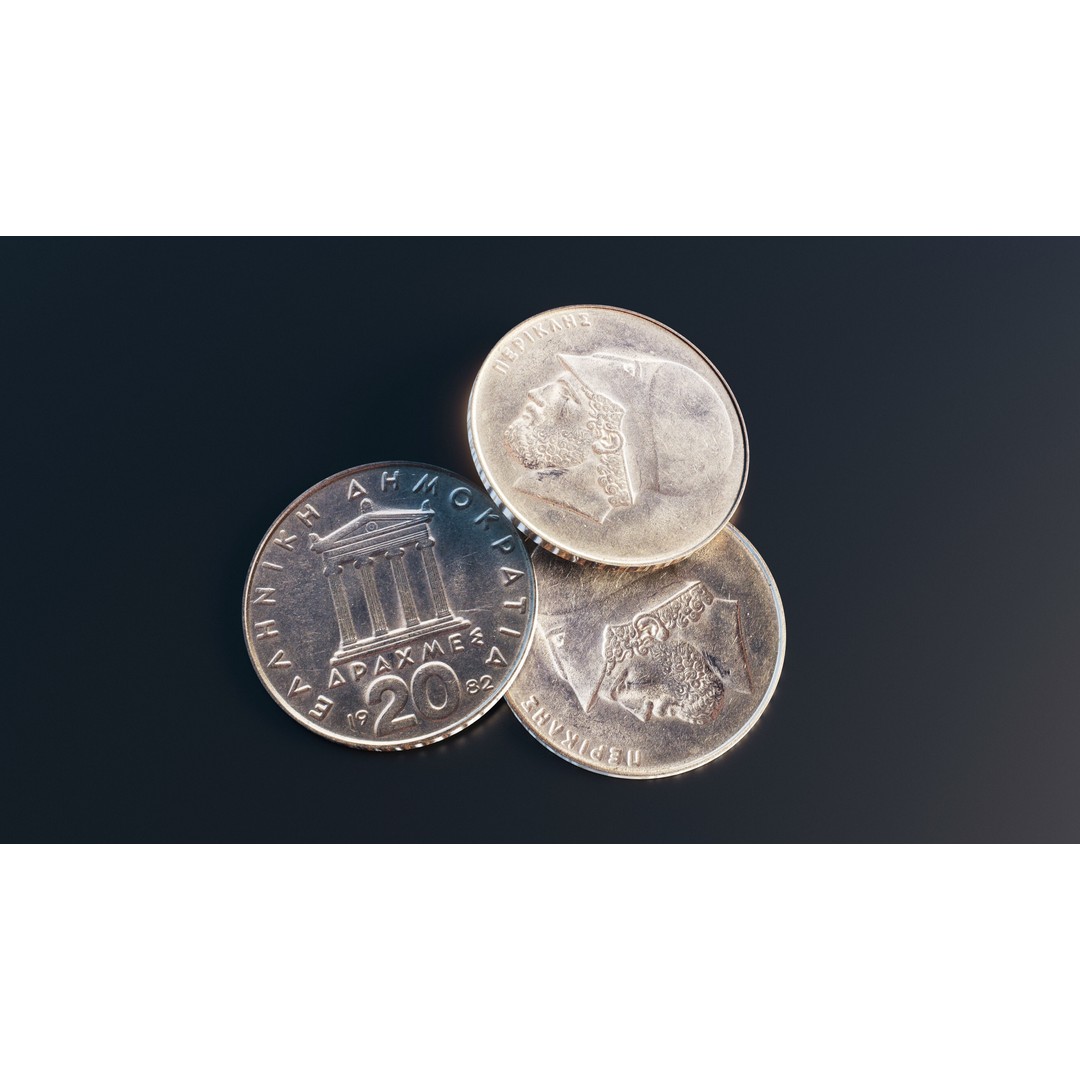 Greek 20 Drachmas Coin 3D Model – Low Poly PBR Asset, FBX - View 11