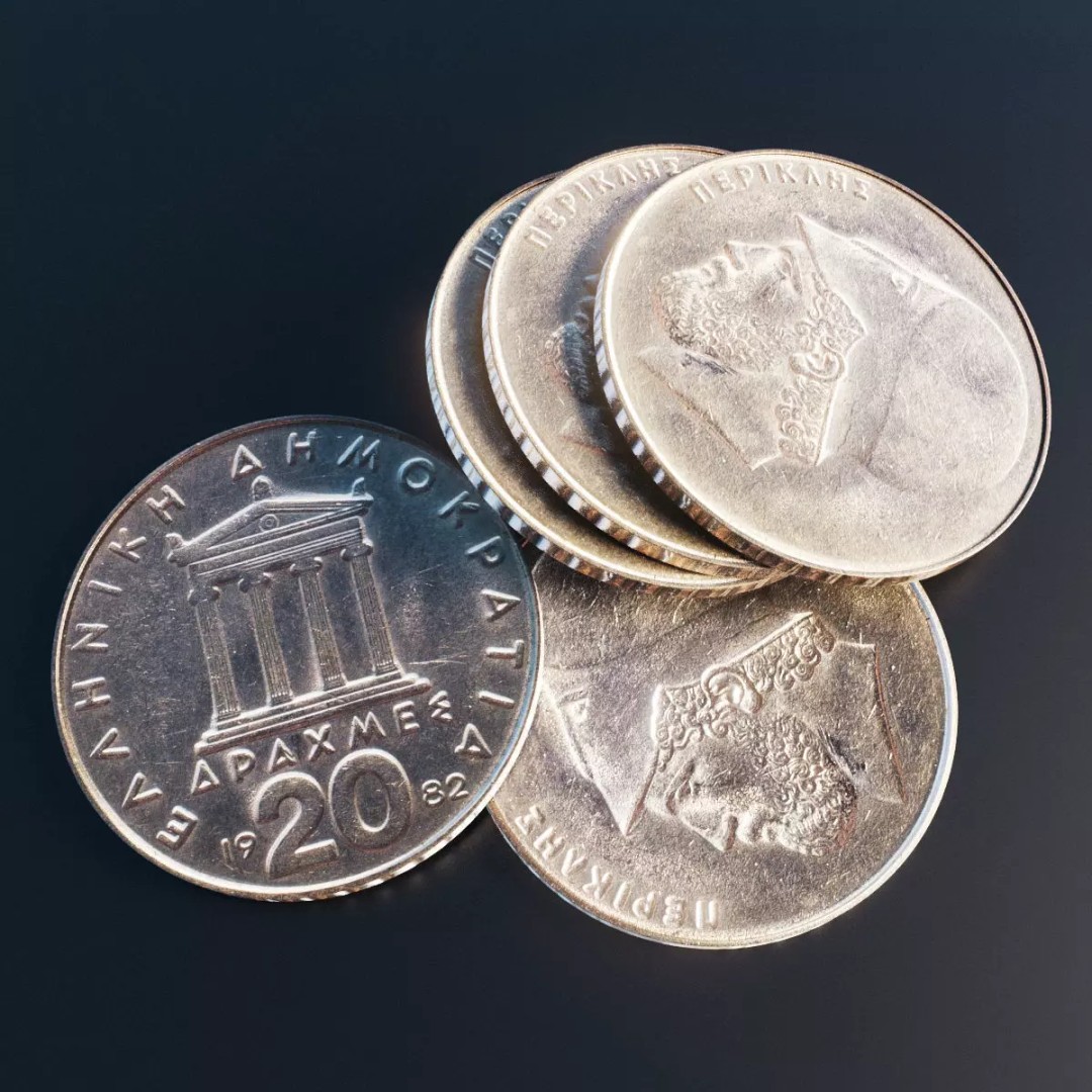 Greek 20 Drachmas Coin 3D Model – Low Poly PBR Asset, FBX - View 2
