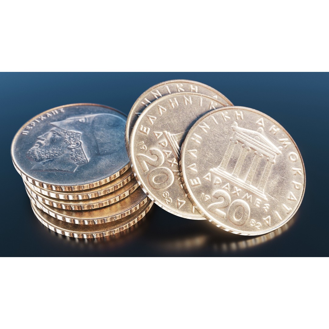 Greek 20 Drachmas Coin 3D Model – Low Poly PBR Asset, FBX - View 3