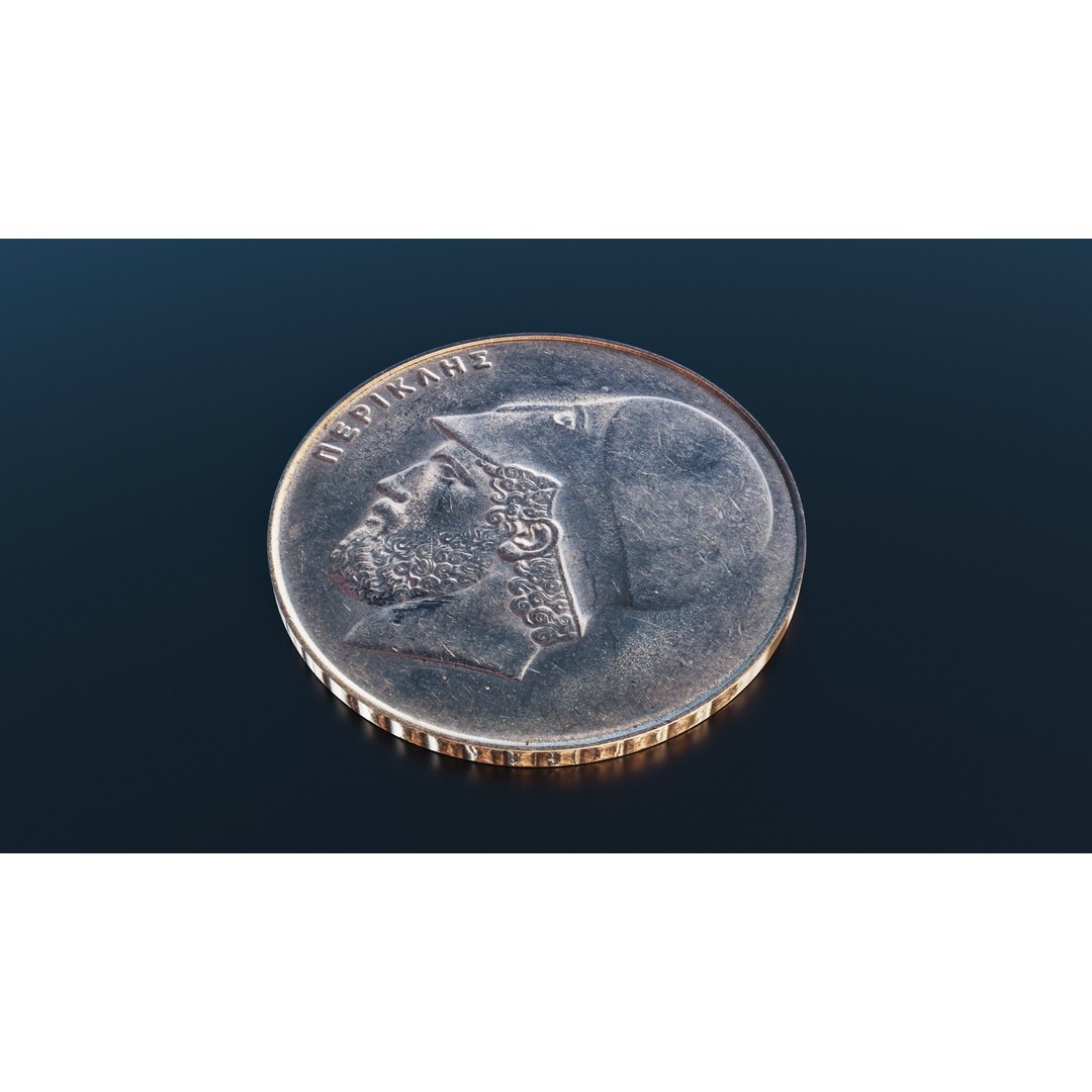 Greek 20 Drachmas Coin 3D Model – Low Poly PBR Asset, FBX - View 4