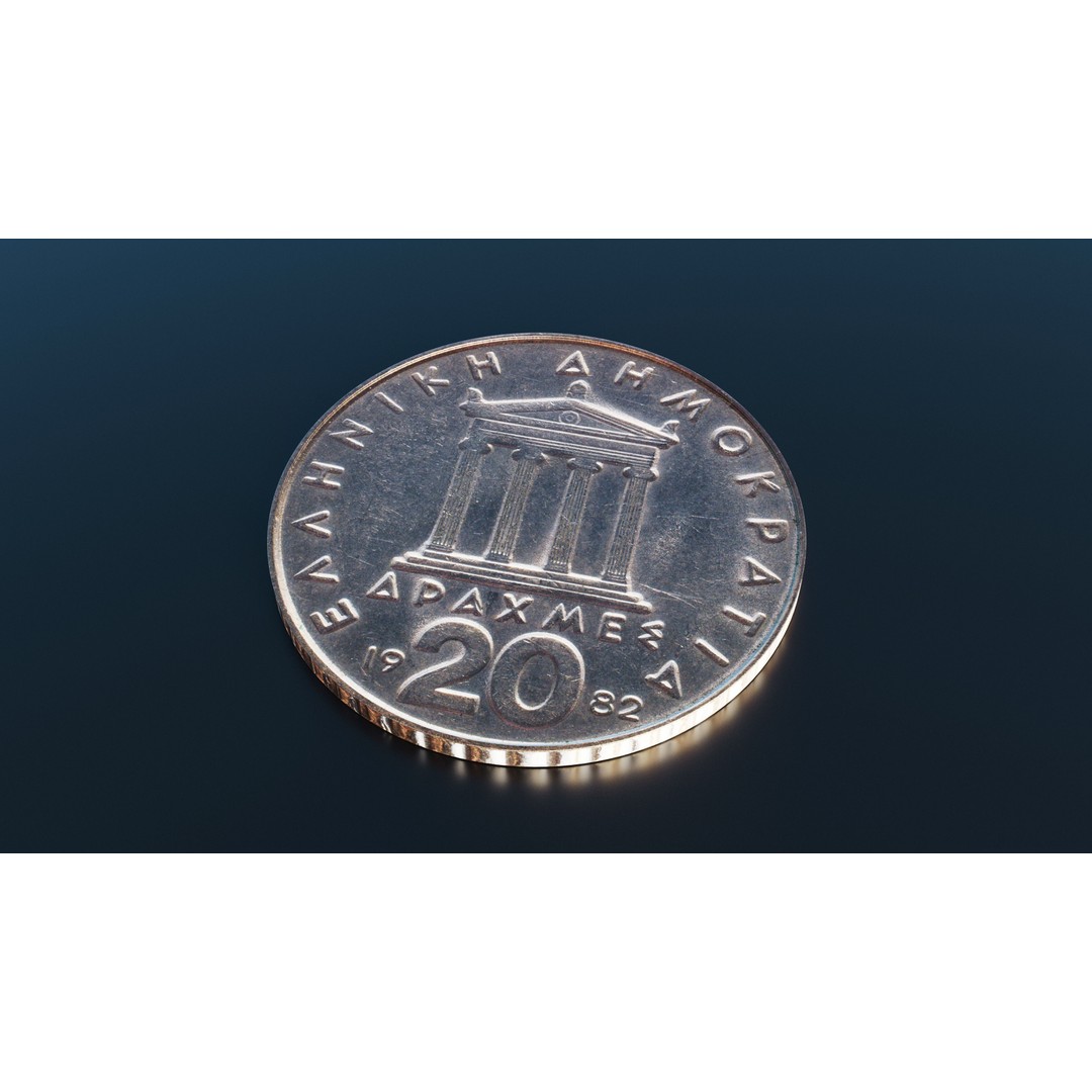 Greek 20 Drachmas Coin 3D Model – Low Poly PBR Asset, FBX - View 5