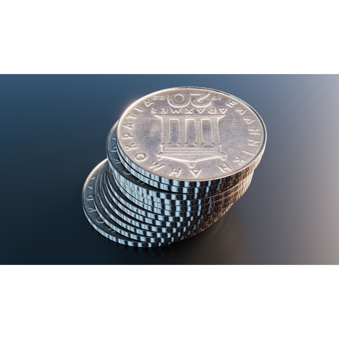 Greek 20 Drachmas Coin 3D Model – Low Poly PBR Asset, FBX - View 6