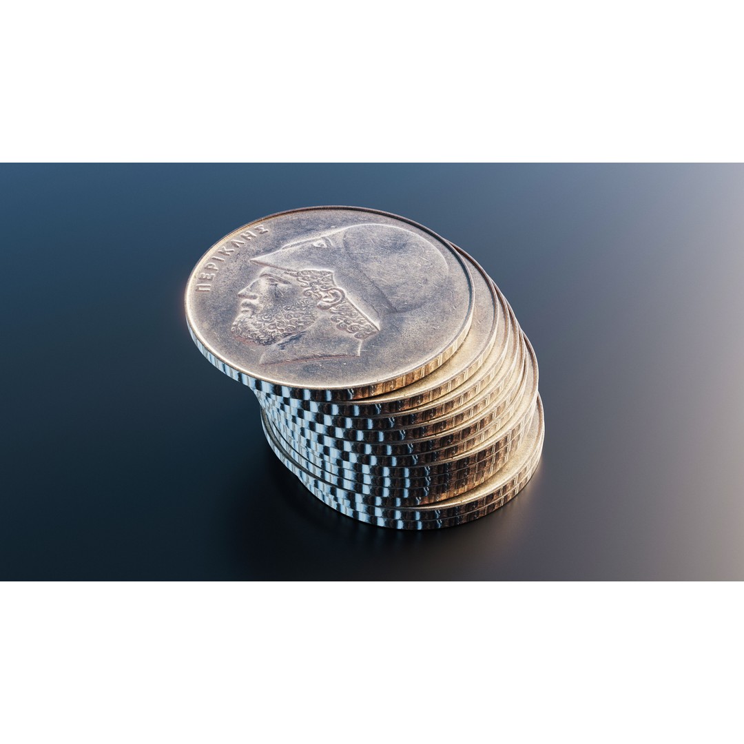 Greek 20 Drachmas Coin 3D Model – Low Poly PBR Asset, FBX - View 7