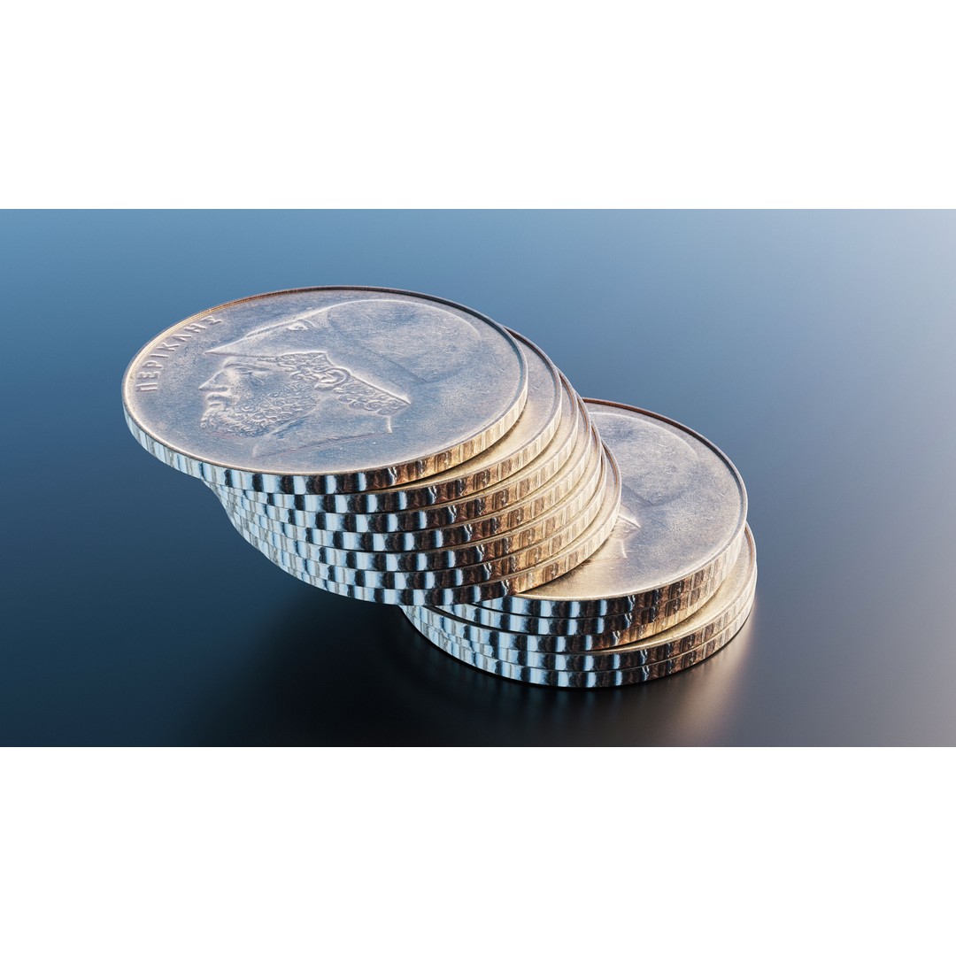 Greek 20 Drachmas Coin 3D Model – Low Poly PBR Asset, FBX - View 8