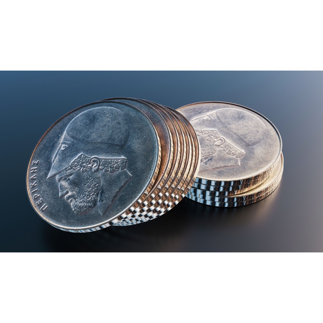 Greek 20 Drachmas Coin 3D Model – Low Poly PBR Asset, FBX - View 9