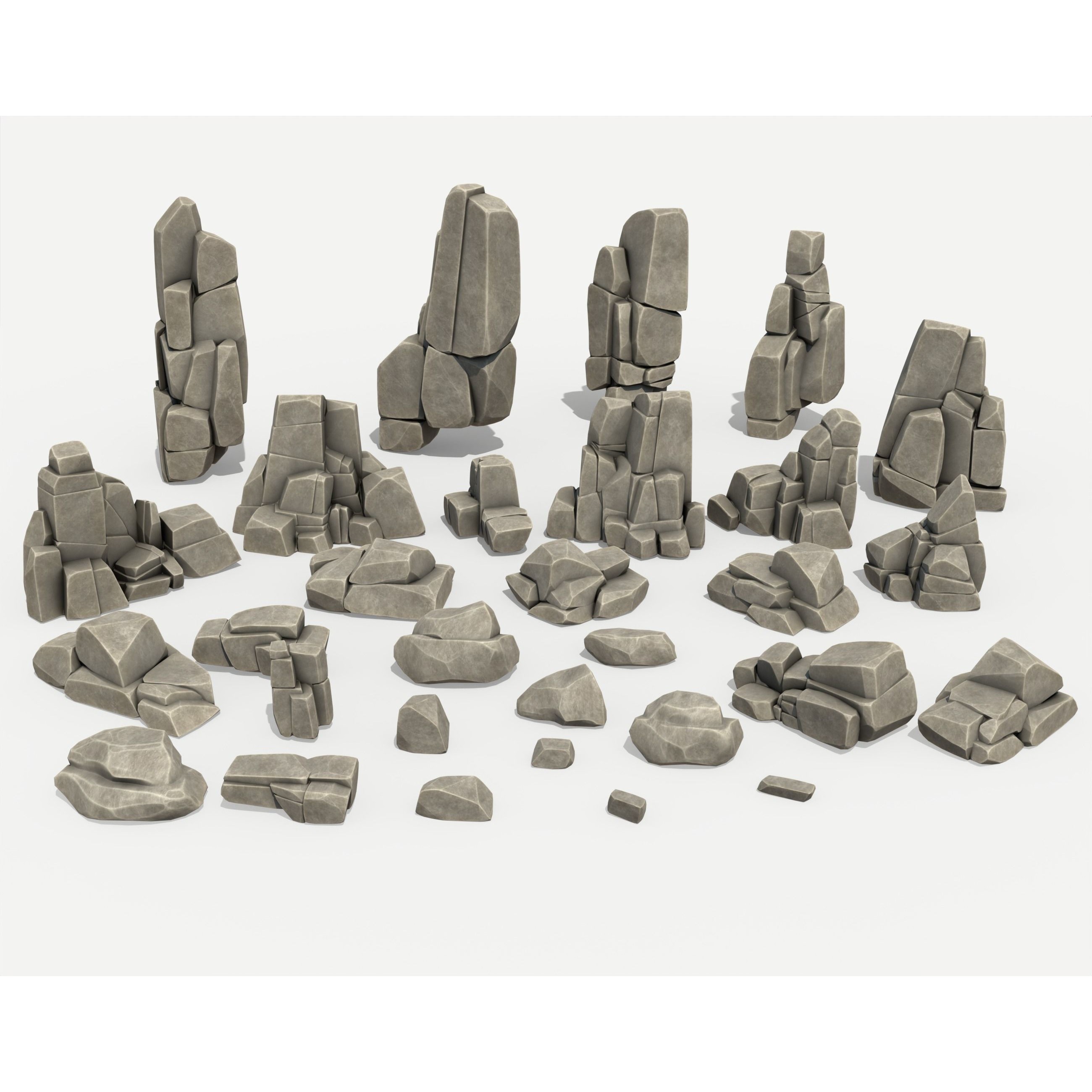 30 Stylized Block Rock - Low-Poly Game-Ready 3D Model - View 3