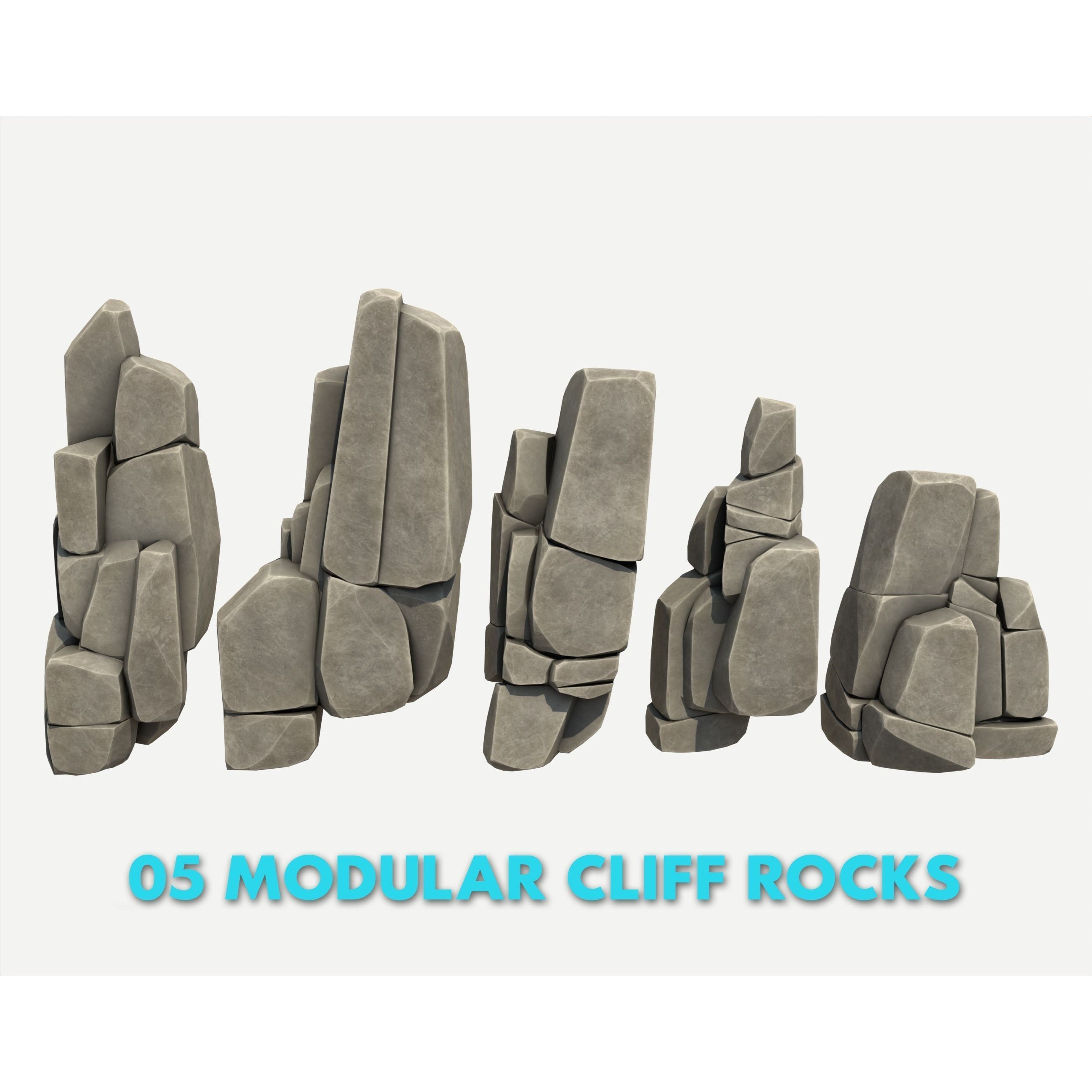 30 Stylized Block Rock - Low-Poly Game-Ready 3D Model - View 4