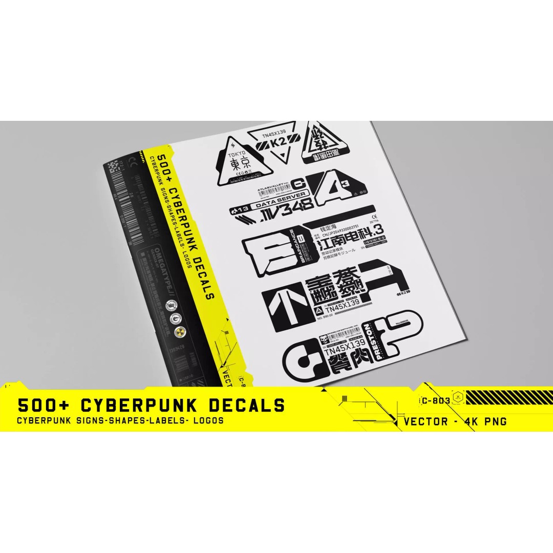 Cyberpunk Decals 3D Model – 500+ Unique Vector Textures, PNG & SVG - View 2