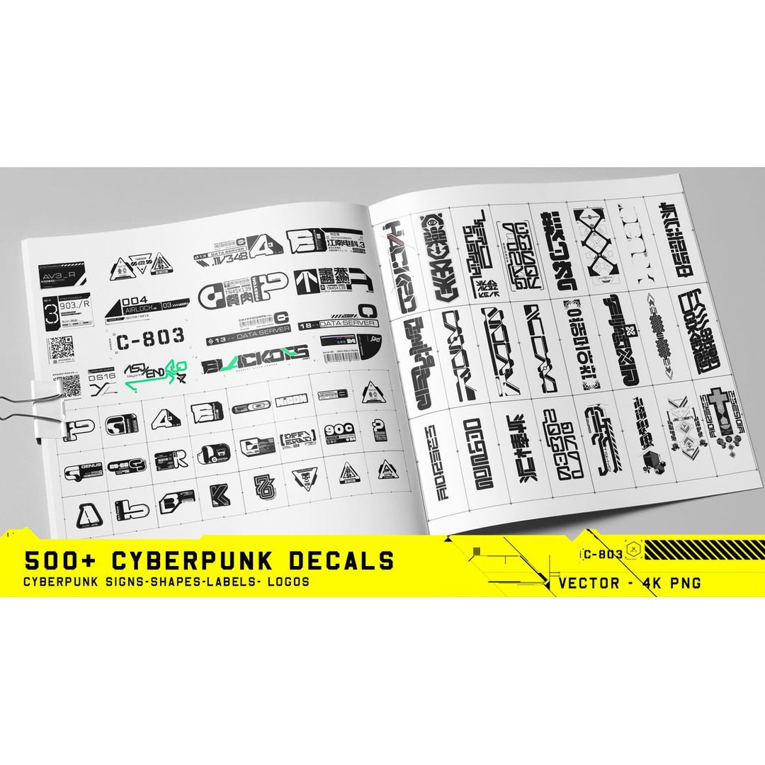 Cyberpunk Decals 3D Model – 500+ Unique Vector Textures, PNG & SVG - View 3